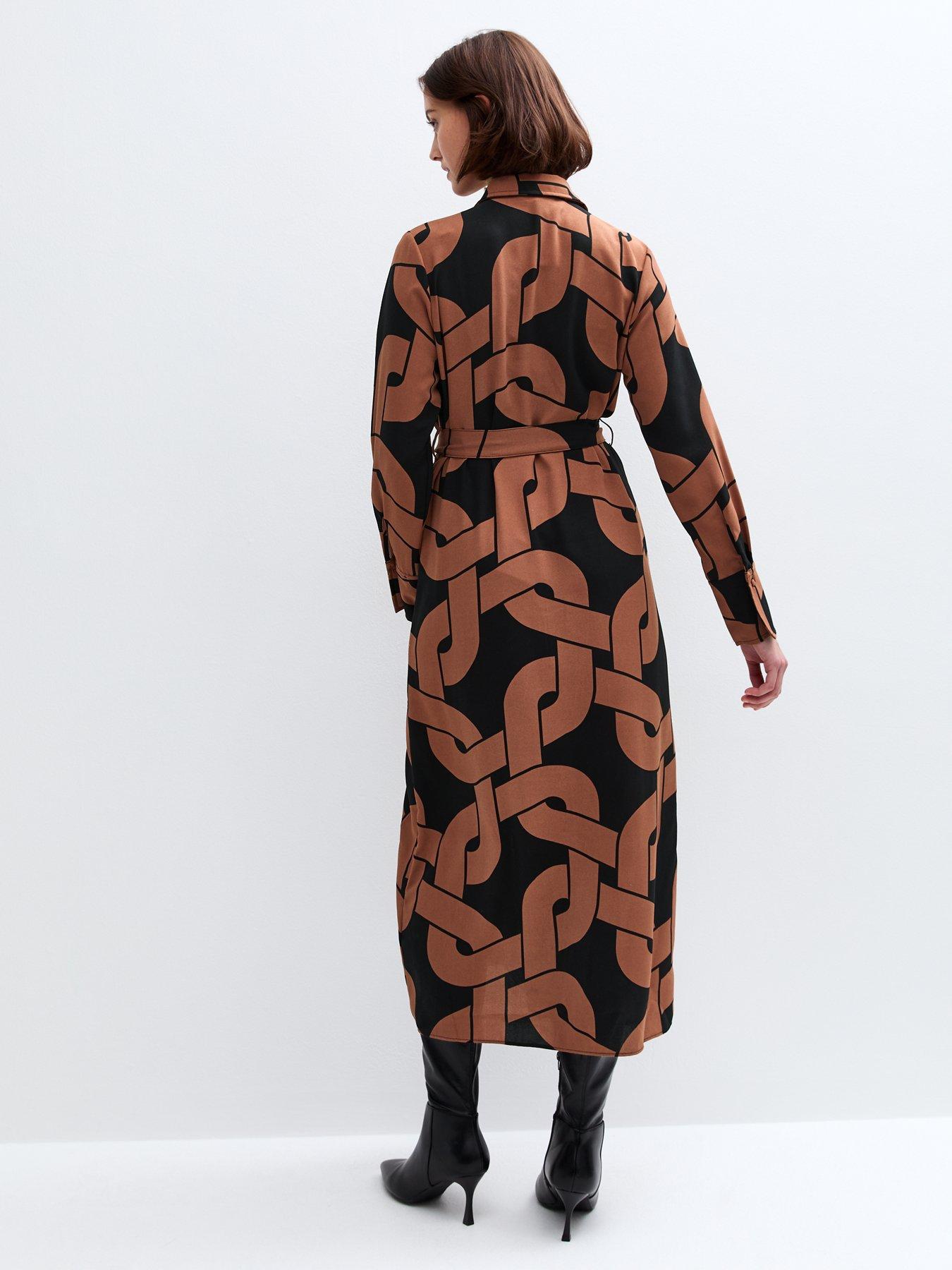 new-look-brown-chain-print-belted-midi-shirt-dressstillFront