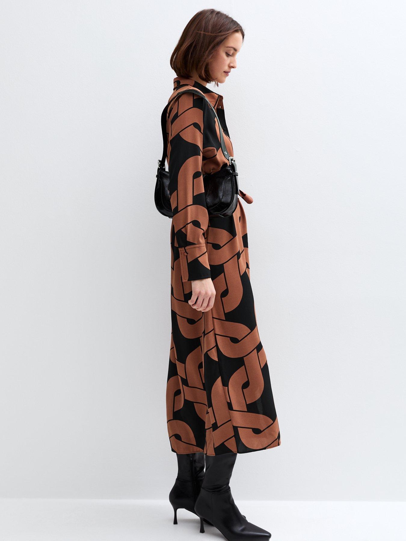 new-look-brown-chain-print-belted-midi-shirt-dressback