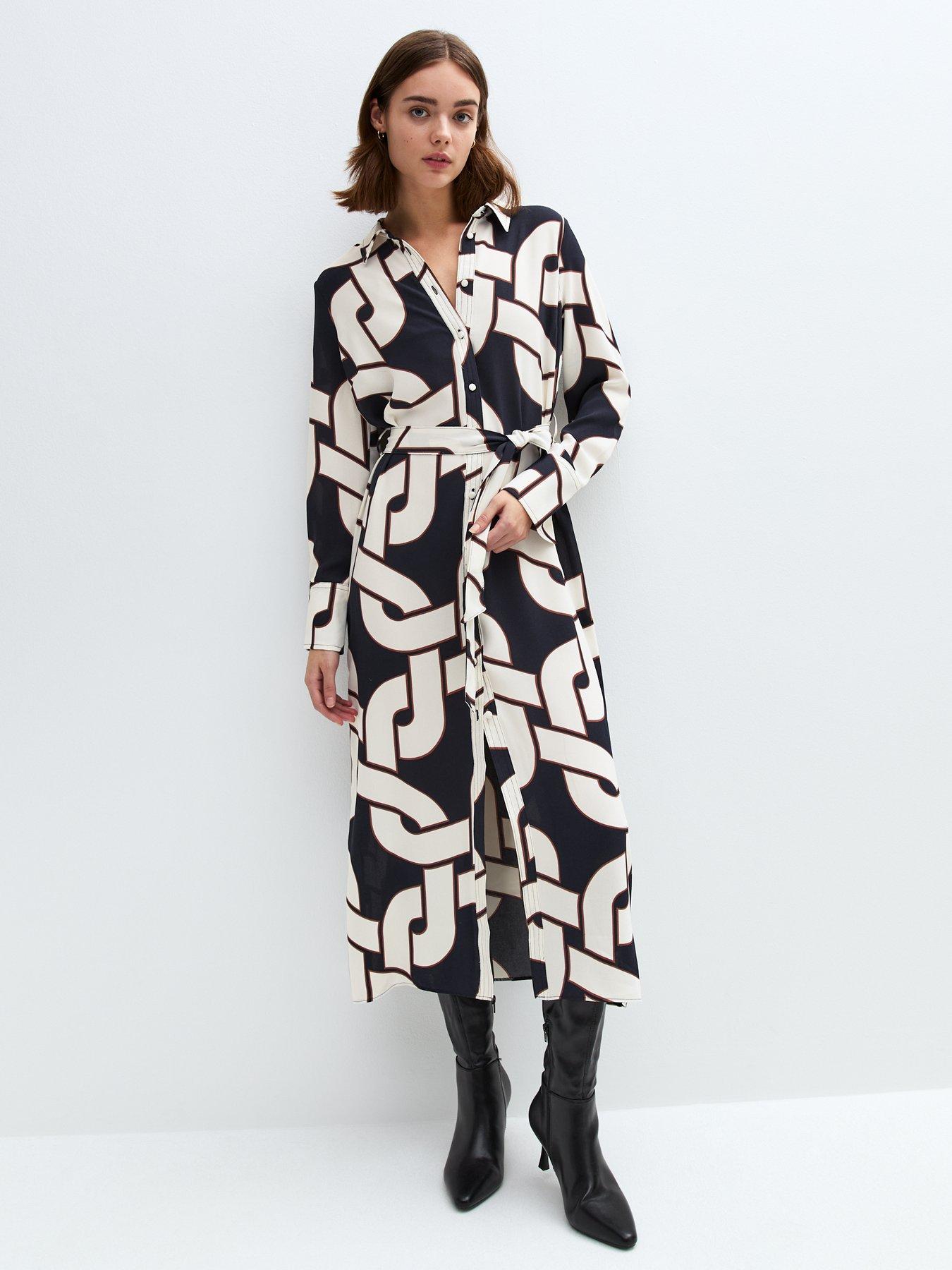 new-look-navy-chain-print-midi-shirt-dress