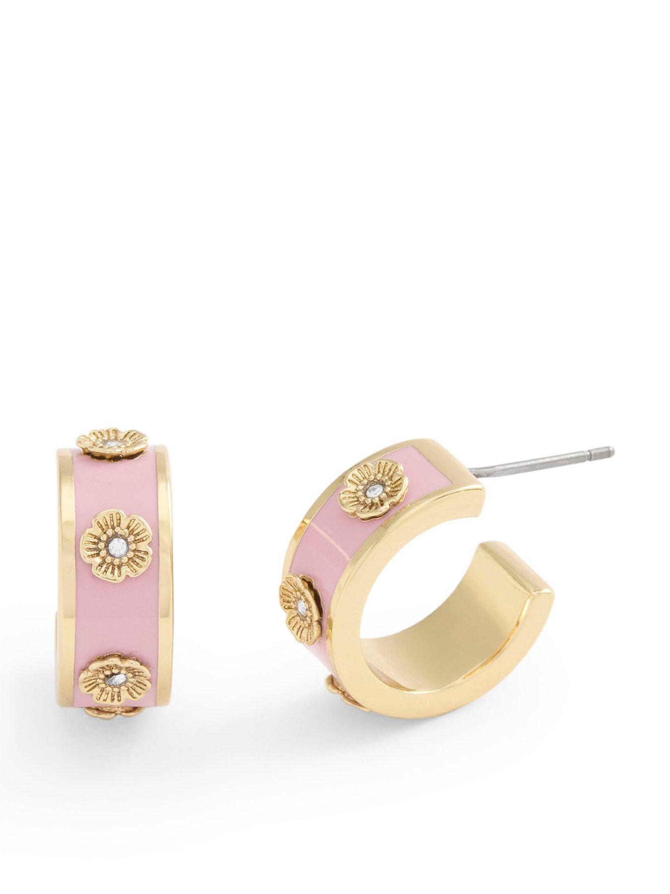 coach-signature-tea-rose-enamel-huggie-hoop-earrings
