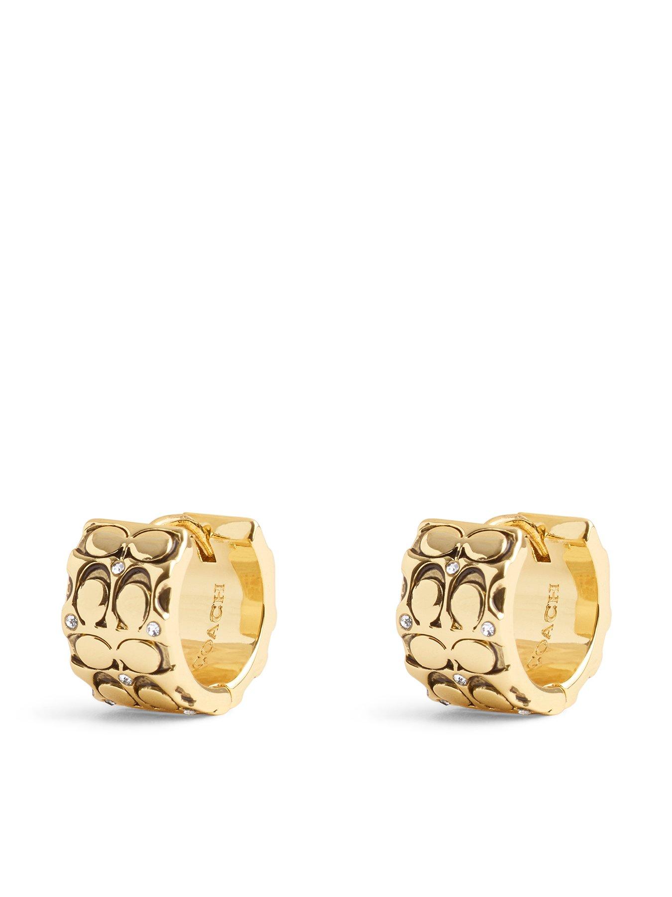 Image 1 of 4 of COACH Signature Quilted Huggie Earrings