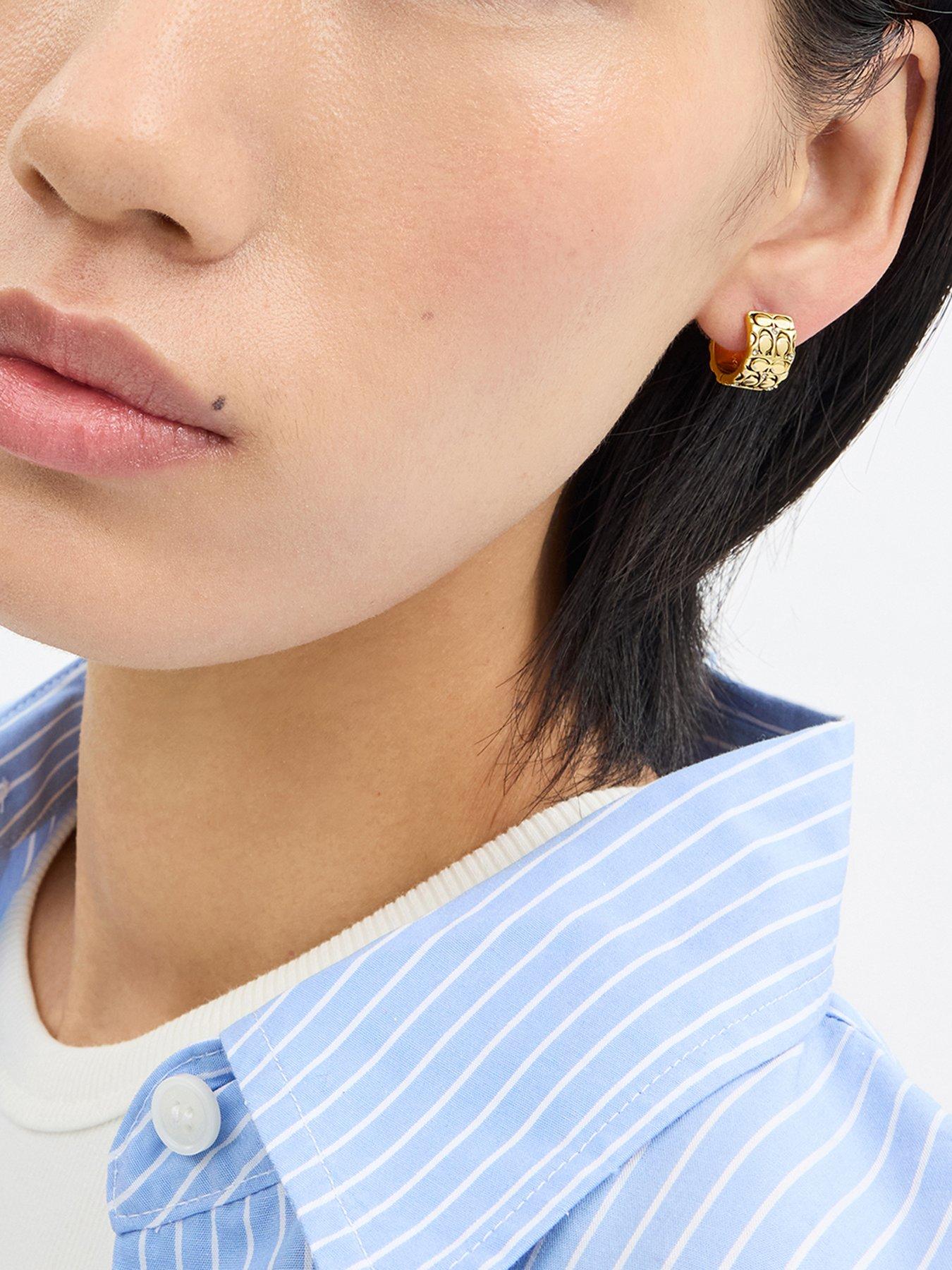 Image 2 of 4 of COACH Signature Quilted Huggie Earrings