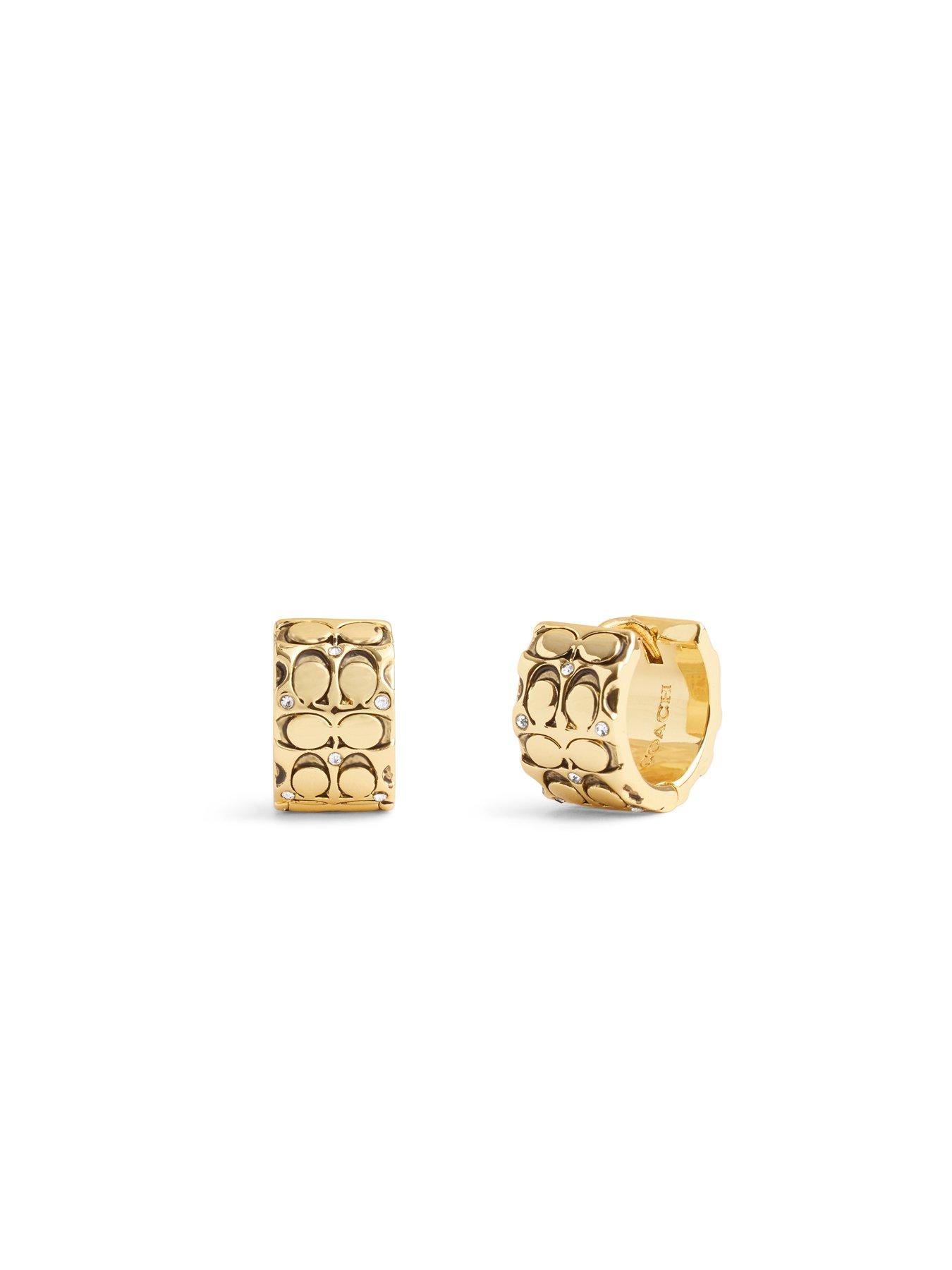 Image 3 of 4 of COACH Signature Quilted Huggie Earrings