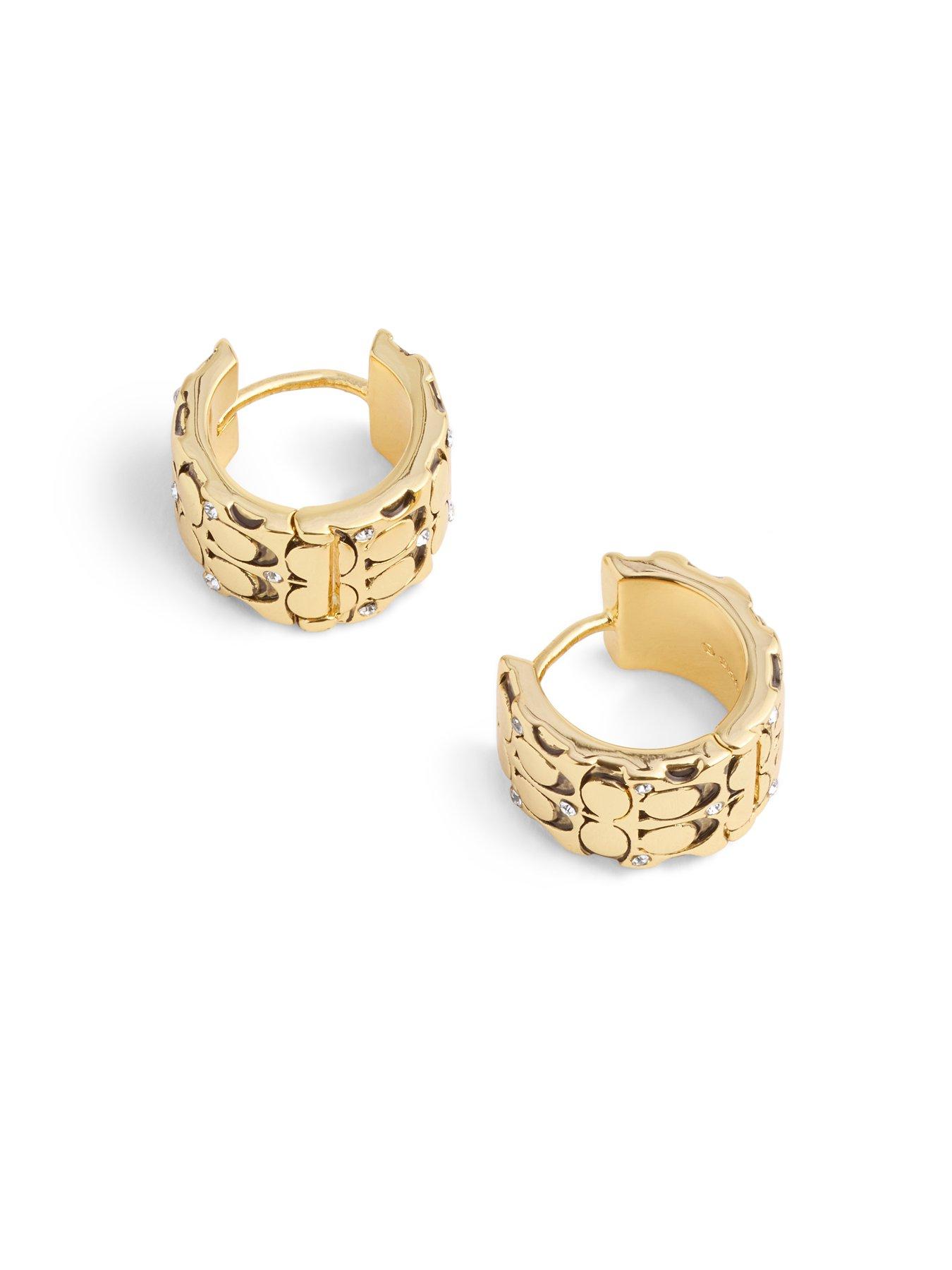 Image 4 of 4 of COACH Signature Quilted Huggie Earrings