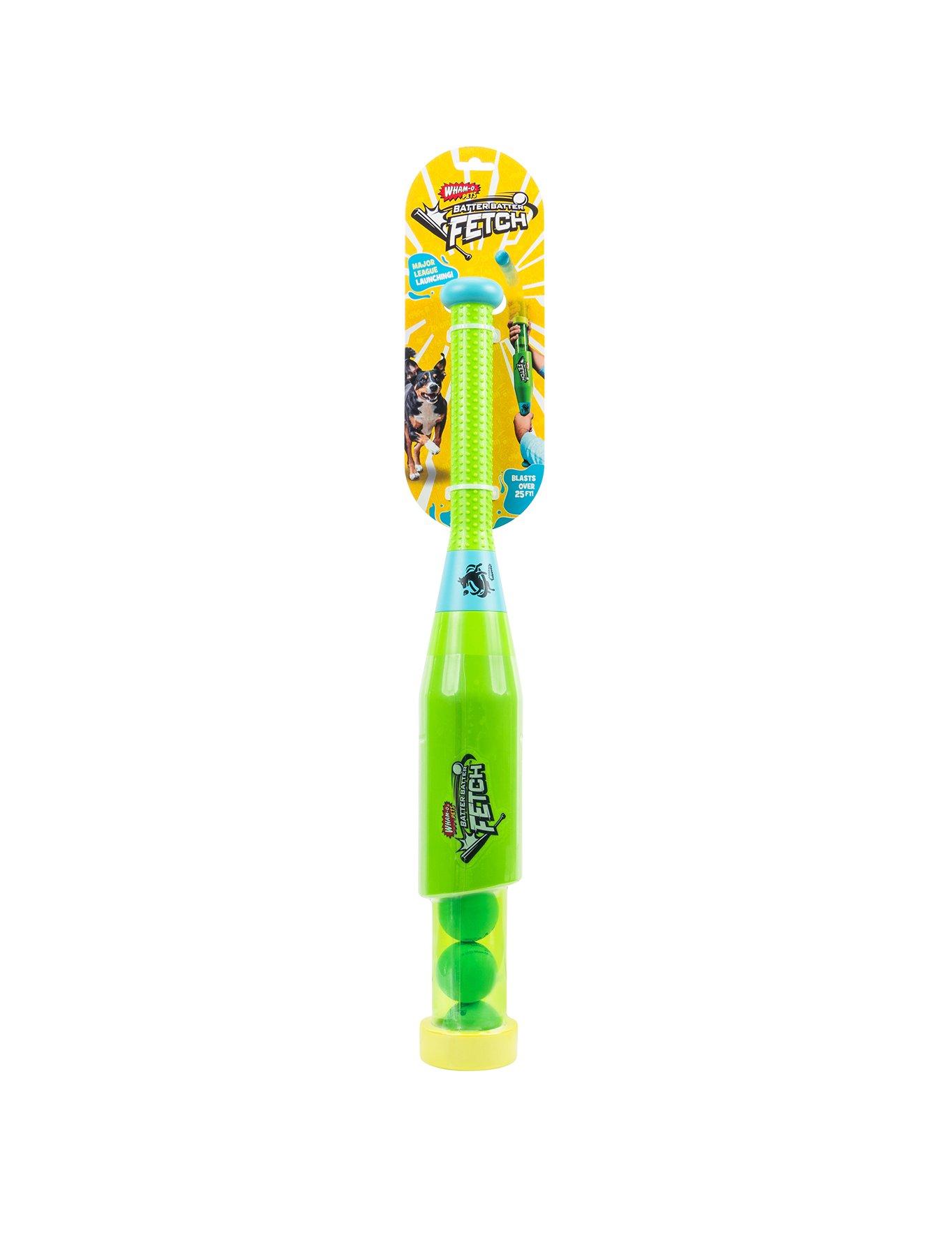 wham-o-pets-batter-batter-fetch-spring-loaded-baseball-bat-dog-ball-launcher-with-3-x-2-inch-super-balls-made-of-durable-foam-material