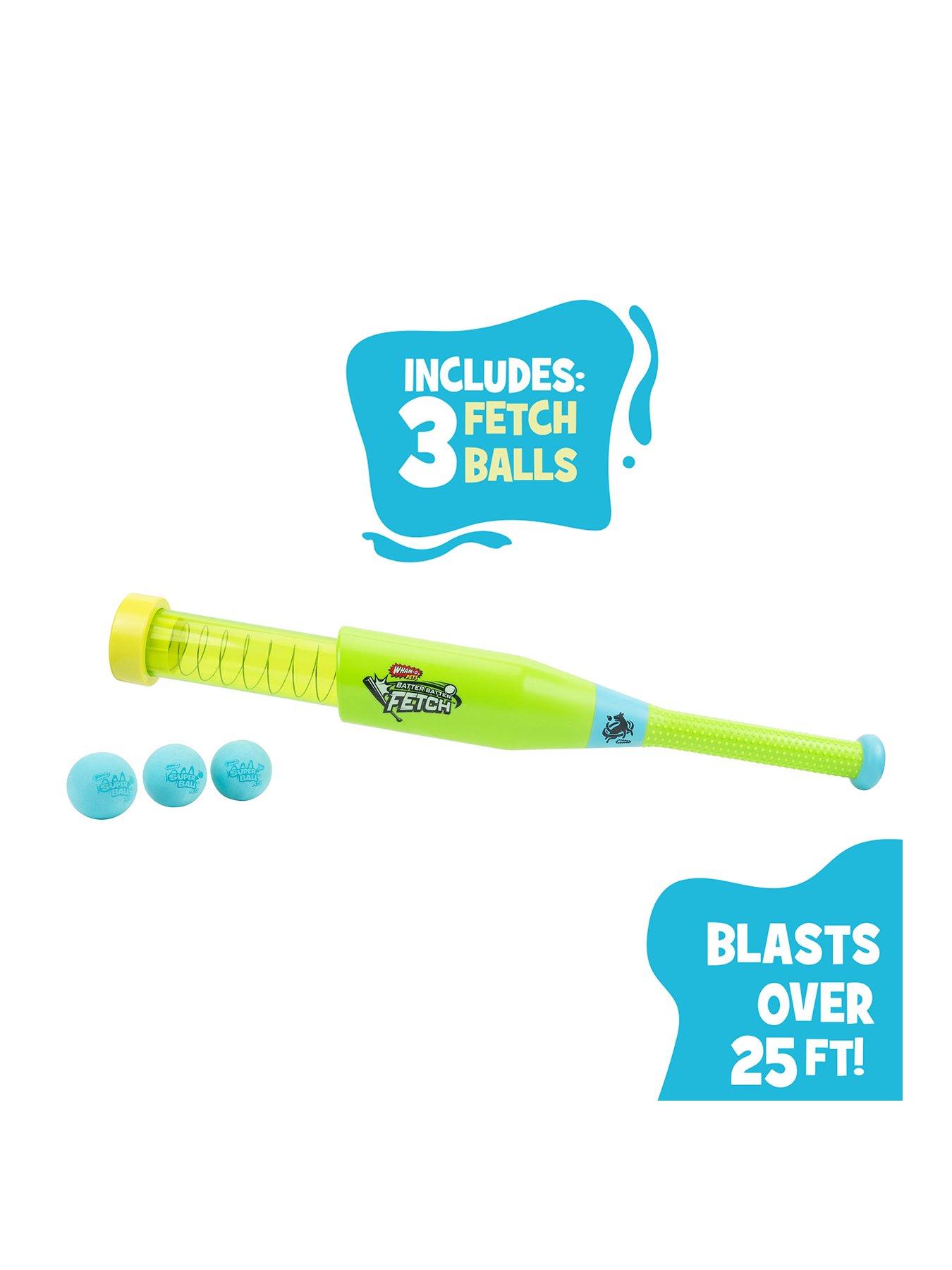 wham-o-pets-batter-batter-fetch-spring-loaded-baseball-bat-dog-ball-launcher-with-3-x-2-inch-super-balls-made-of-durable-foam-materialback