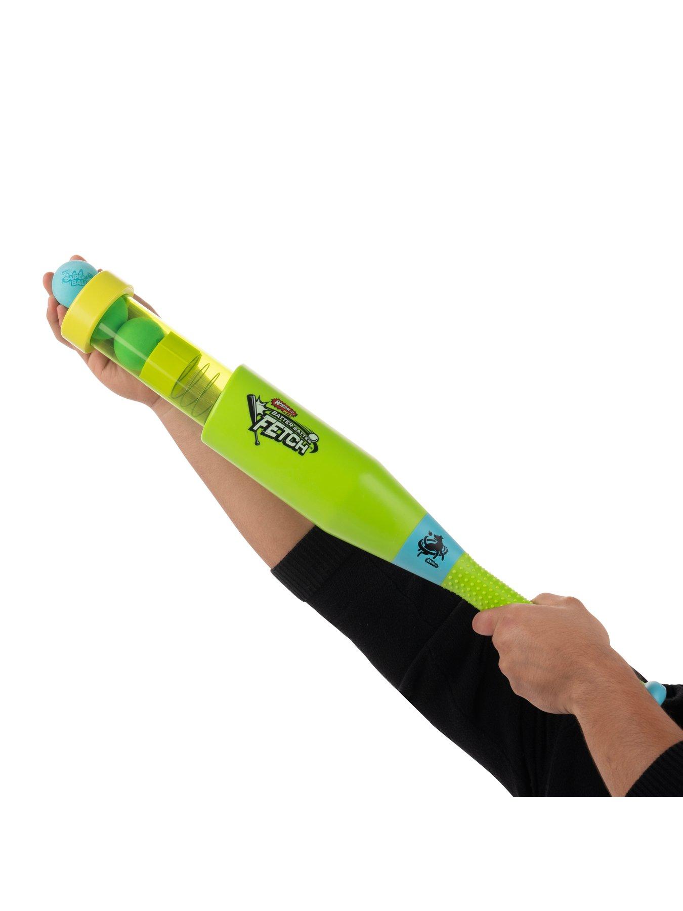 wham-o-pets-batter-batter-fetch-spring-loaded-baseball-bat-dog-ball-launcher-with-3-x-2-inch-super-balls-made-of-durable-foam-materialoutfit