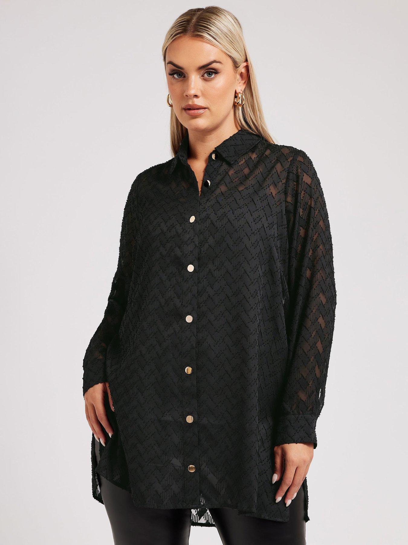 Image of Yours Curve Textured Long Line Shirt - Black