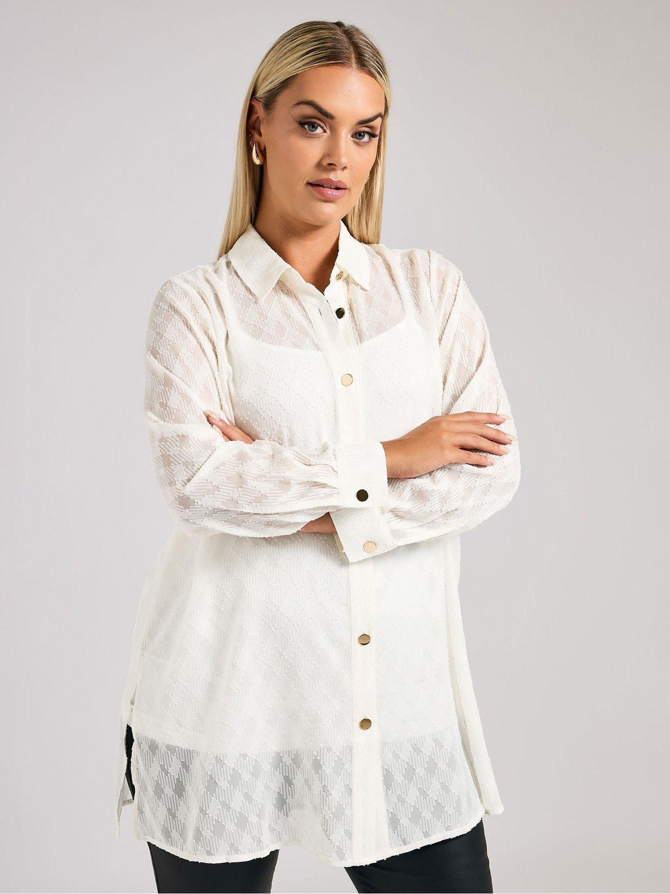 Image of Yours Curve Textured Long Line Shirt - White
