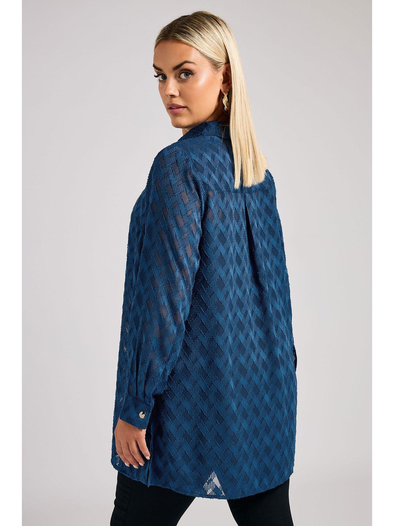 Image 2 of 4 of Yours Curve Textured Long Line Shirt - Blue