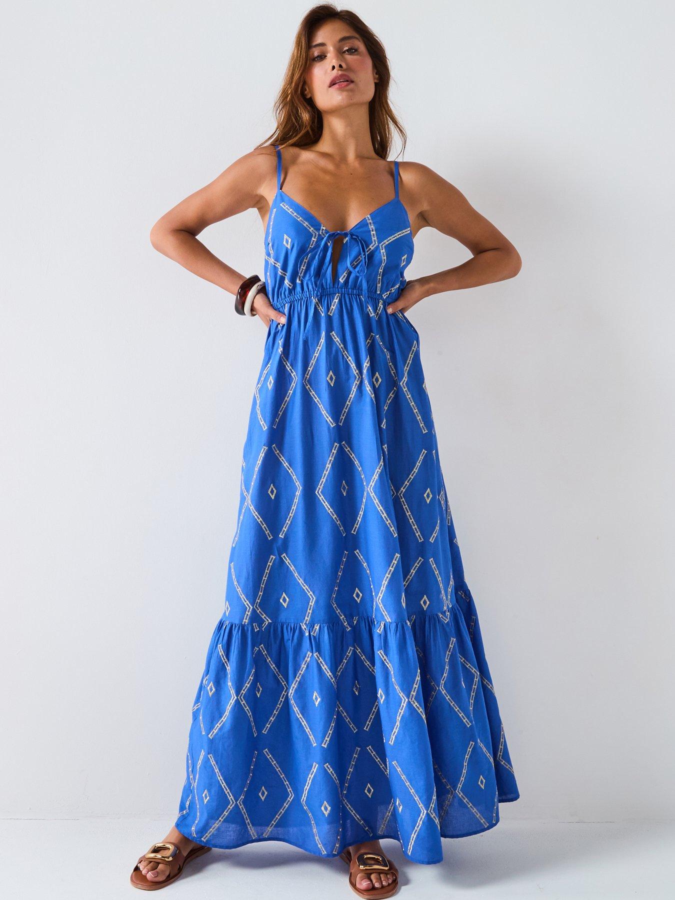 V by Very Metallic Beach Maxi Dress - Blue