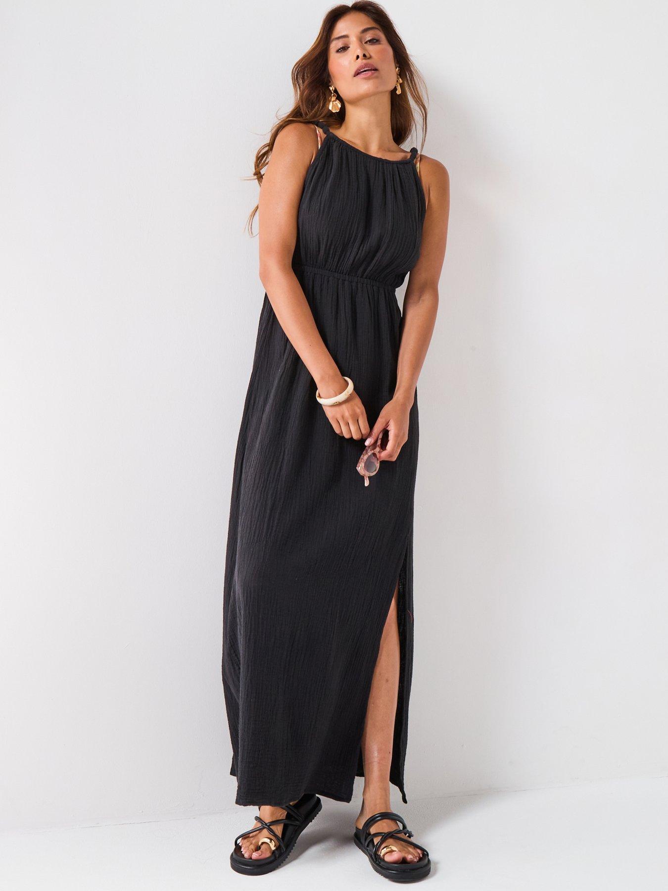 Image 1 of 6 of V by Very Bubble Strap Maxi Dress - Black