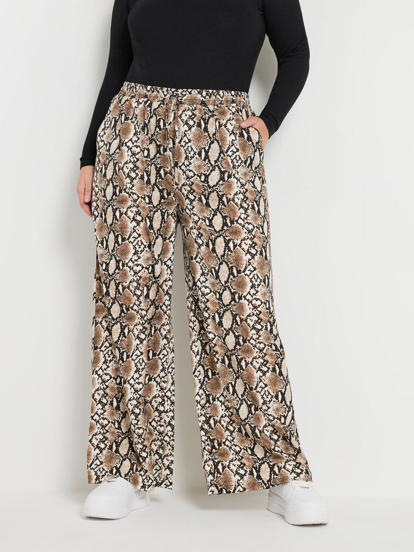 Image 1 of 5 of Yours Curve Snake Print Pull On Trouser - Brown