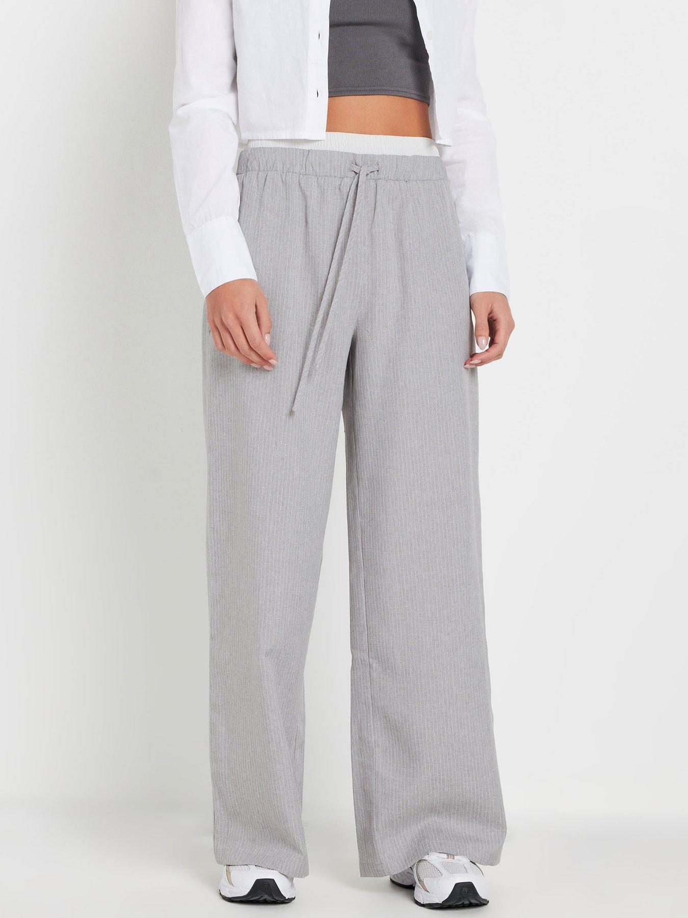 pixiegirl-petite-textured-pinstripe-boxer-trousers-grey