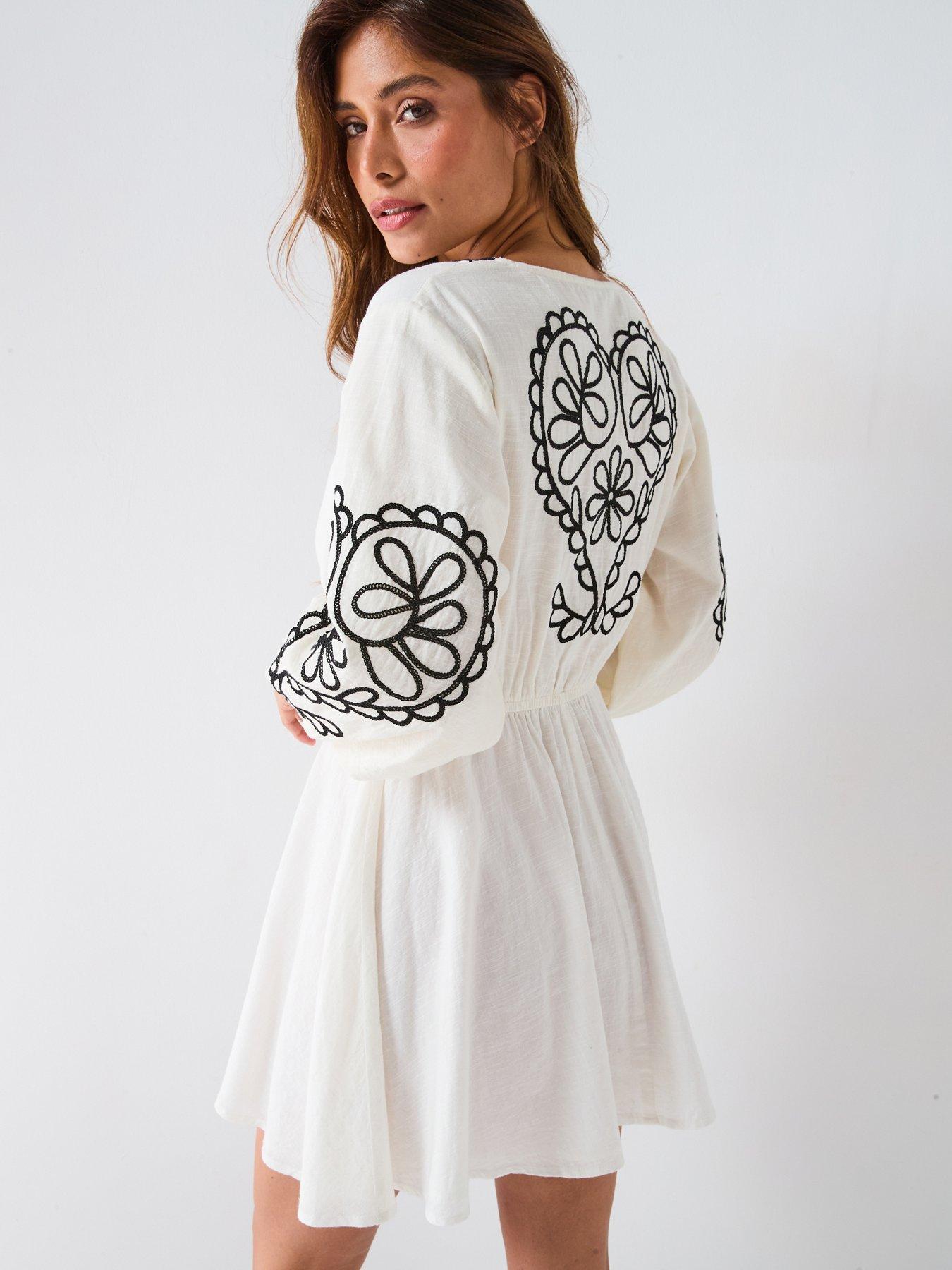 V by Very Embroidered Dress - Cream