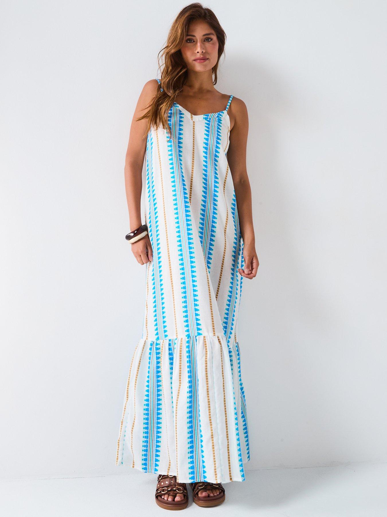 Image 3 of 6 of V by Very Aztec Maxi Beach Dress - Blue/White