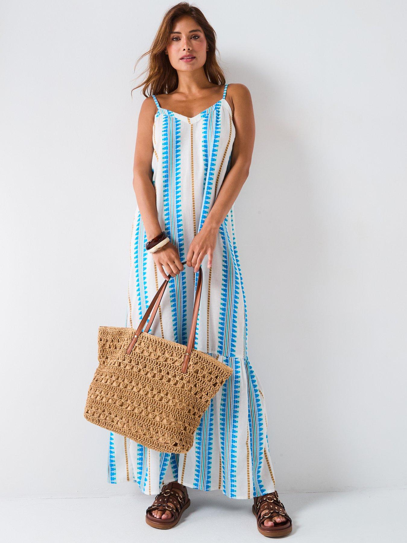 Image 5 of 6 of V by Very Aztec Maxi Beach Dress - Blue/White