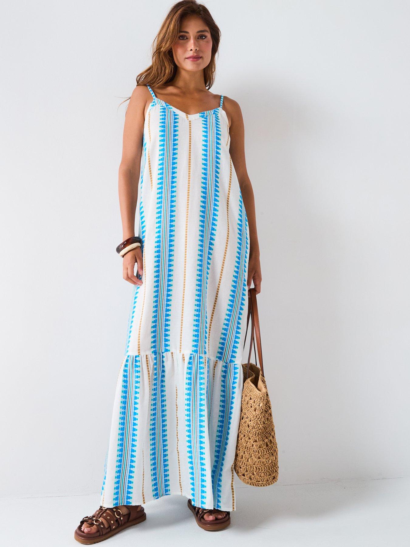 Image 6 of 6 of V by Very Aztec Maxi Beach Dress - Blue/White