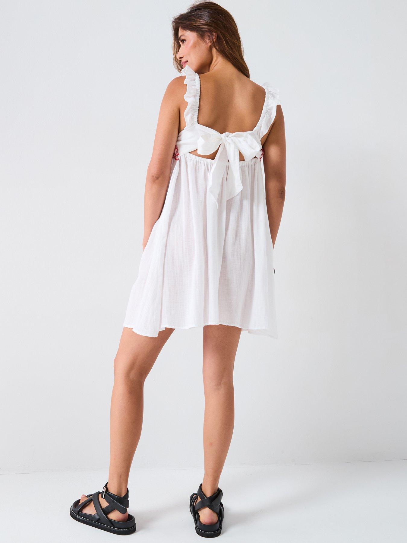 Image 2 of 6 of V by Very Cherry Embroidered Ruffle Beach Dress