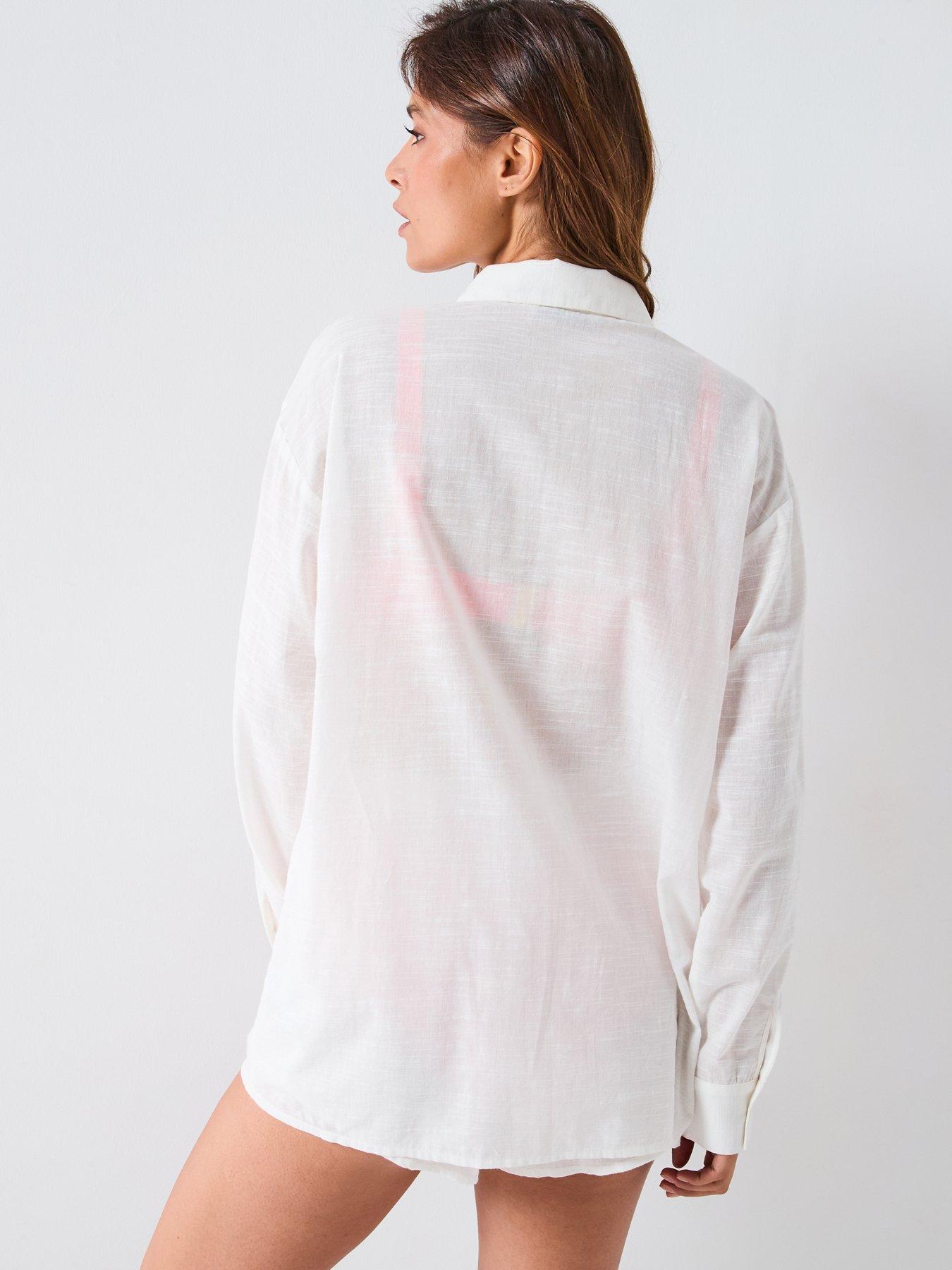 Image 2 of 6 of V by Very Embroidered Co Ord Beach Shirt - Cream
