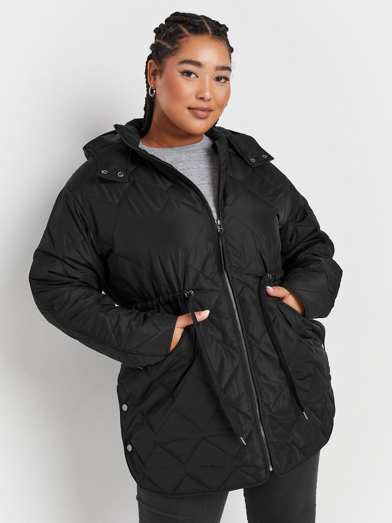 Yours Curve Zig Zag Quilted Midi Jacket - Black