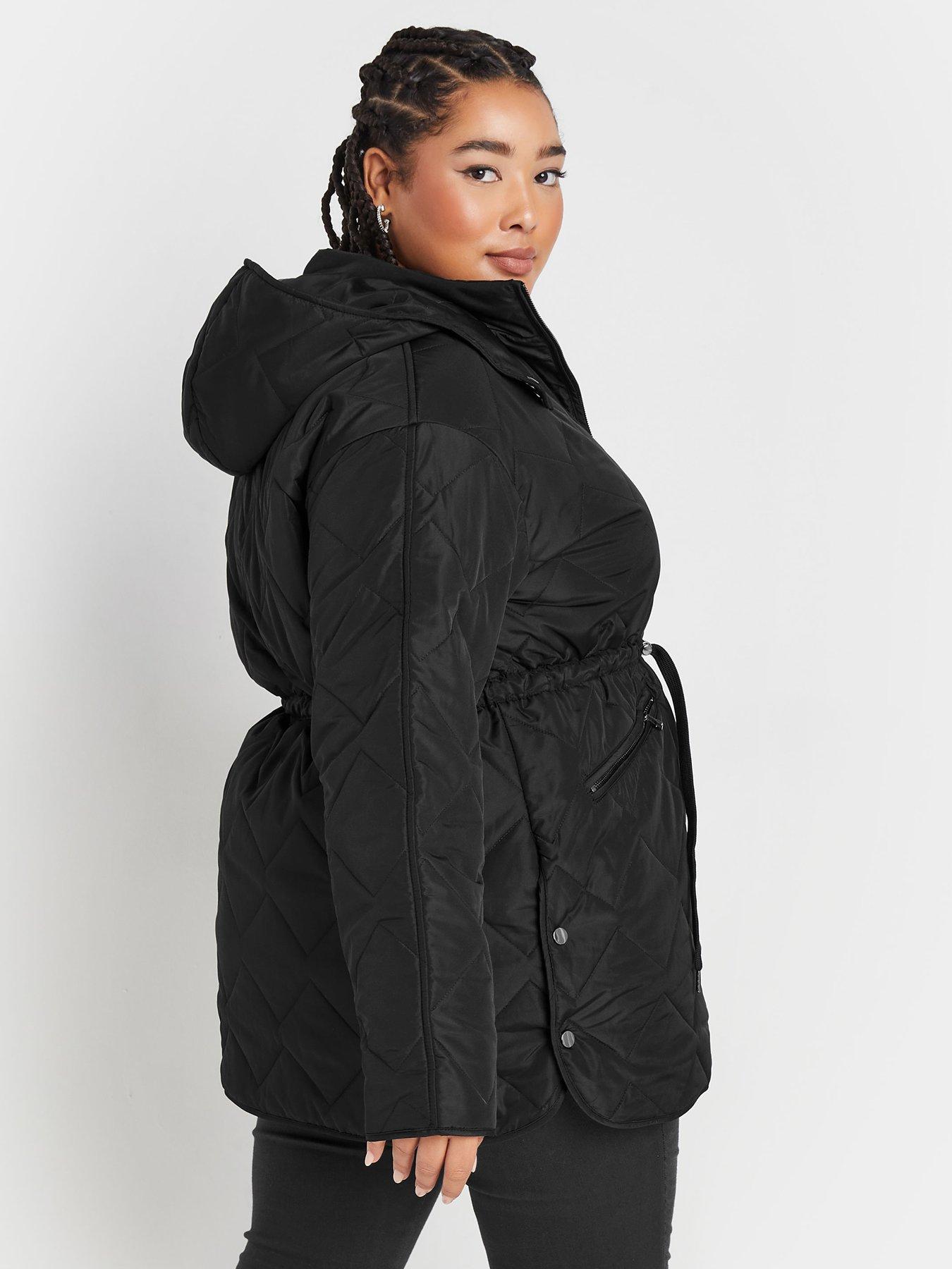 yours-curve-zig-zag-quilted-midi-jacket-blackstillFront