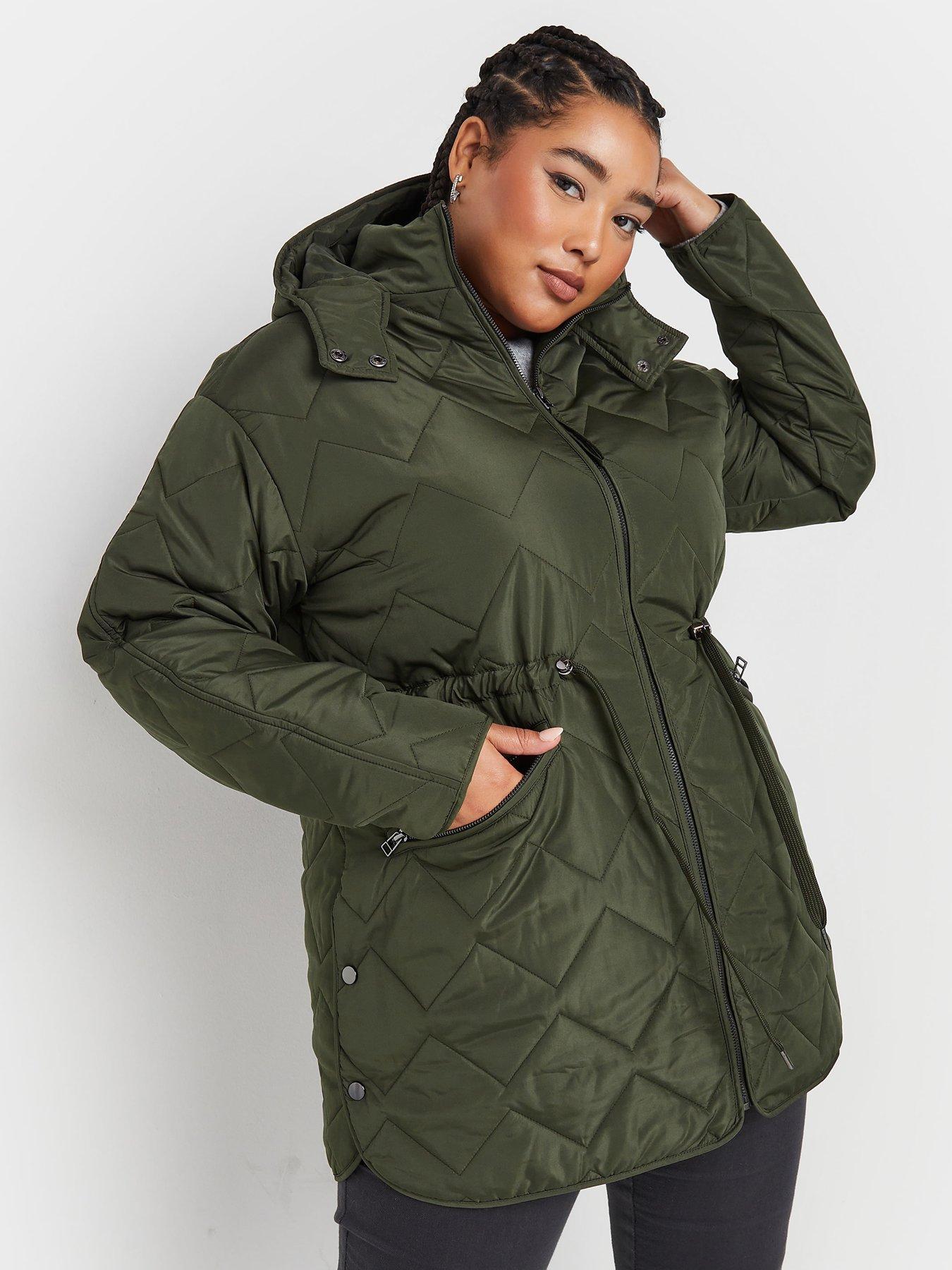 undefined Curve Zig Zag Quilted Midi Jacket - Khaki Green