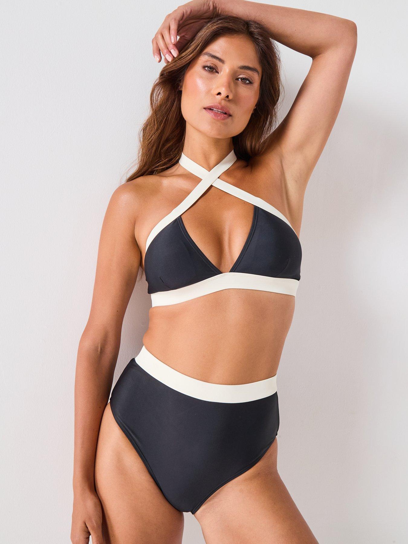 Image 4 of 5 of V by Very Mono Contrast Halter Bikini Top - Black