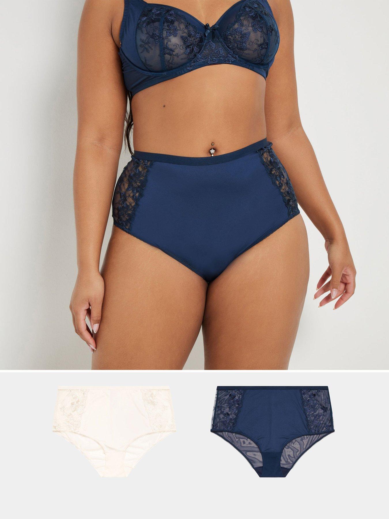Image 1 of 3 of Yours Curve 2 Pack High Waisted Full Brief - Blue