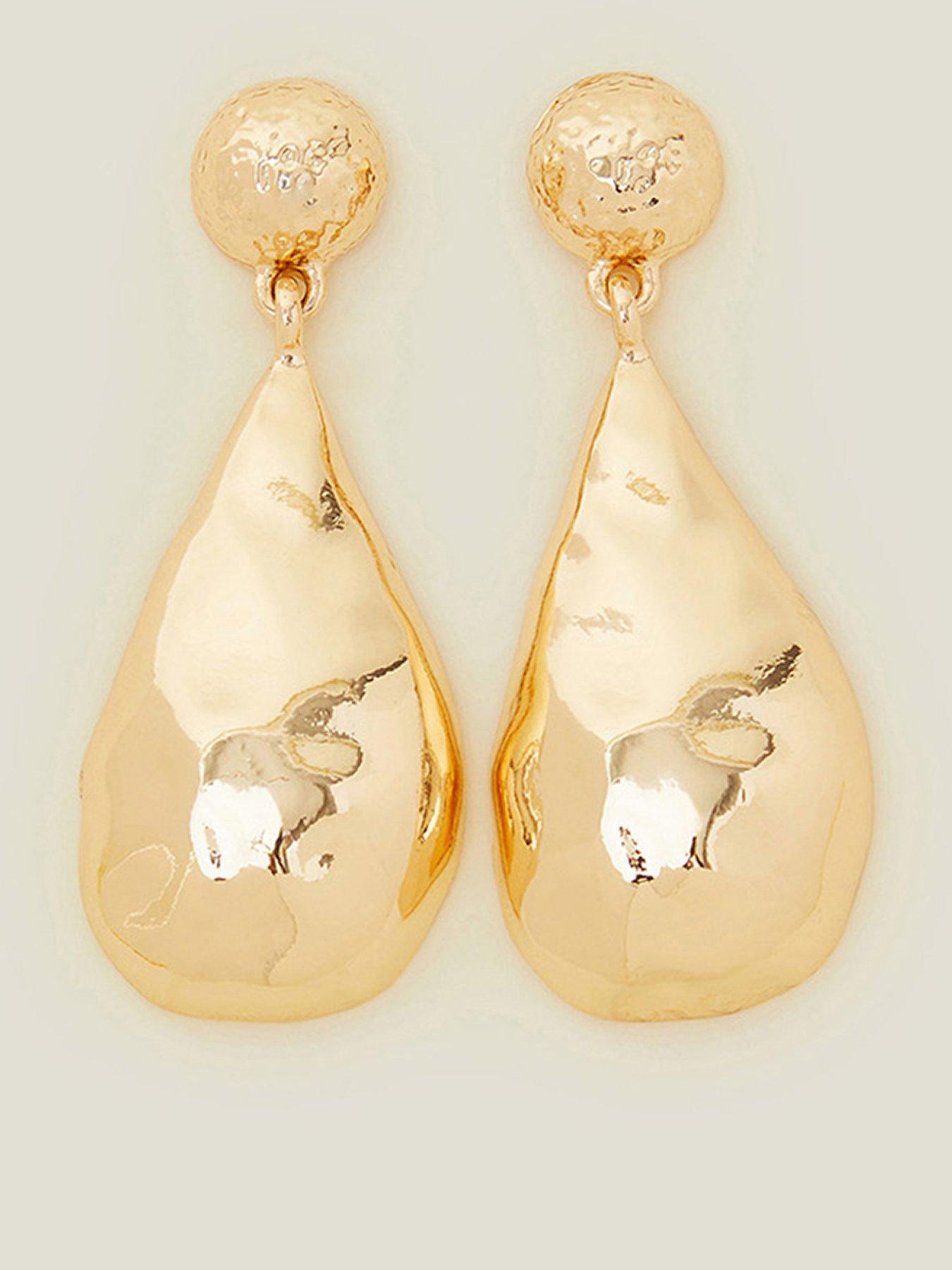 Image 1 of 3 of Accessorize Large Hammered Teardrop Earrings