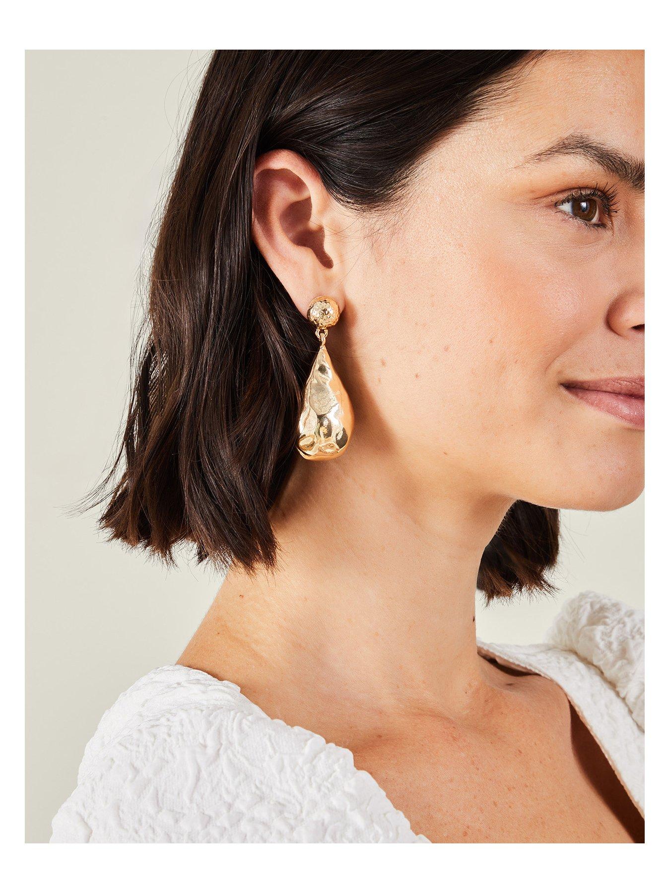 Image 2 of 3 of Accessorize Large Hammered Teardrop Earrings
