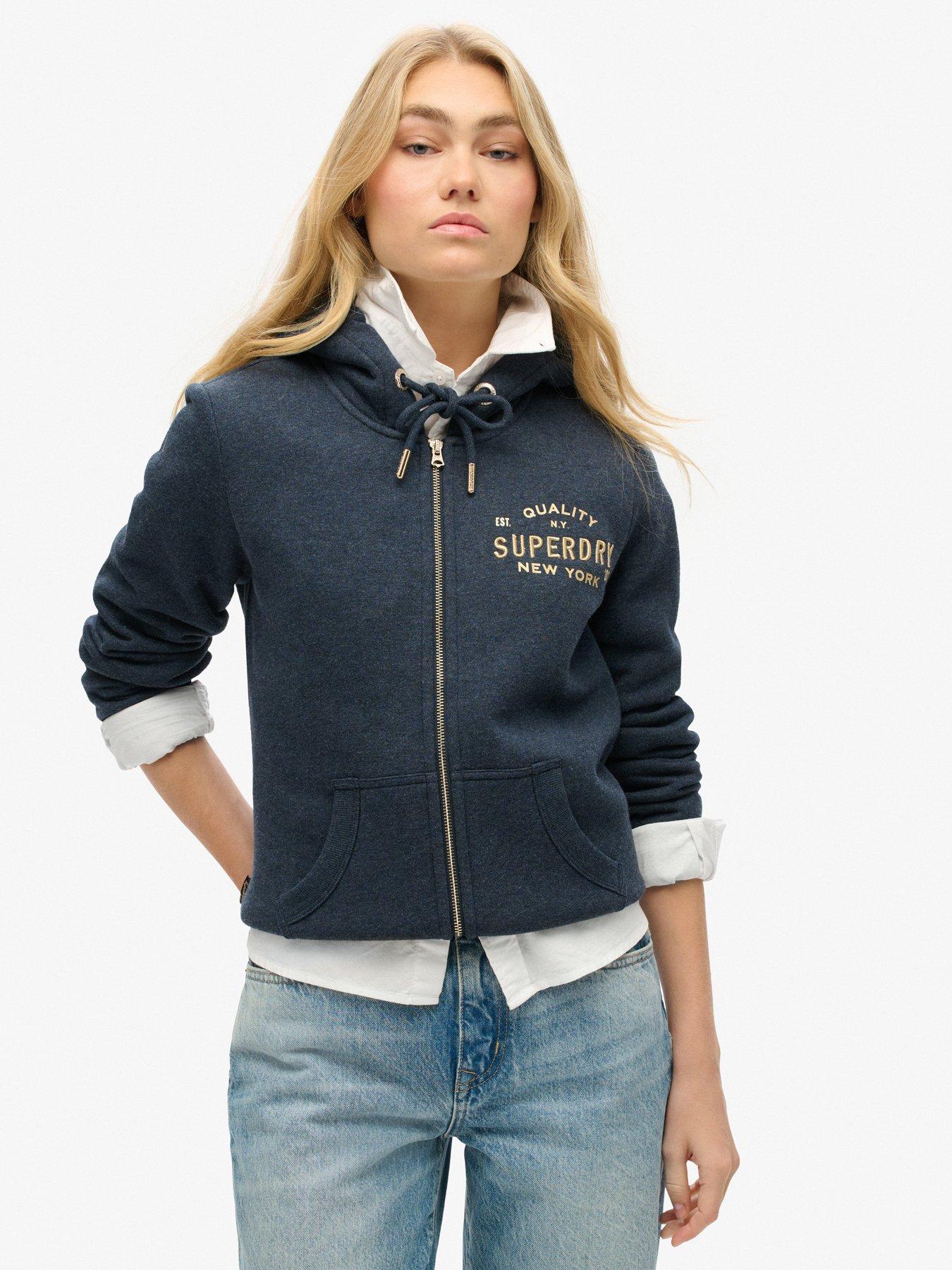 undefined Luxe Metallic Logo Zip Up Hoodie - Navy