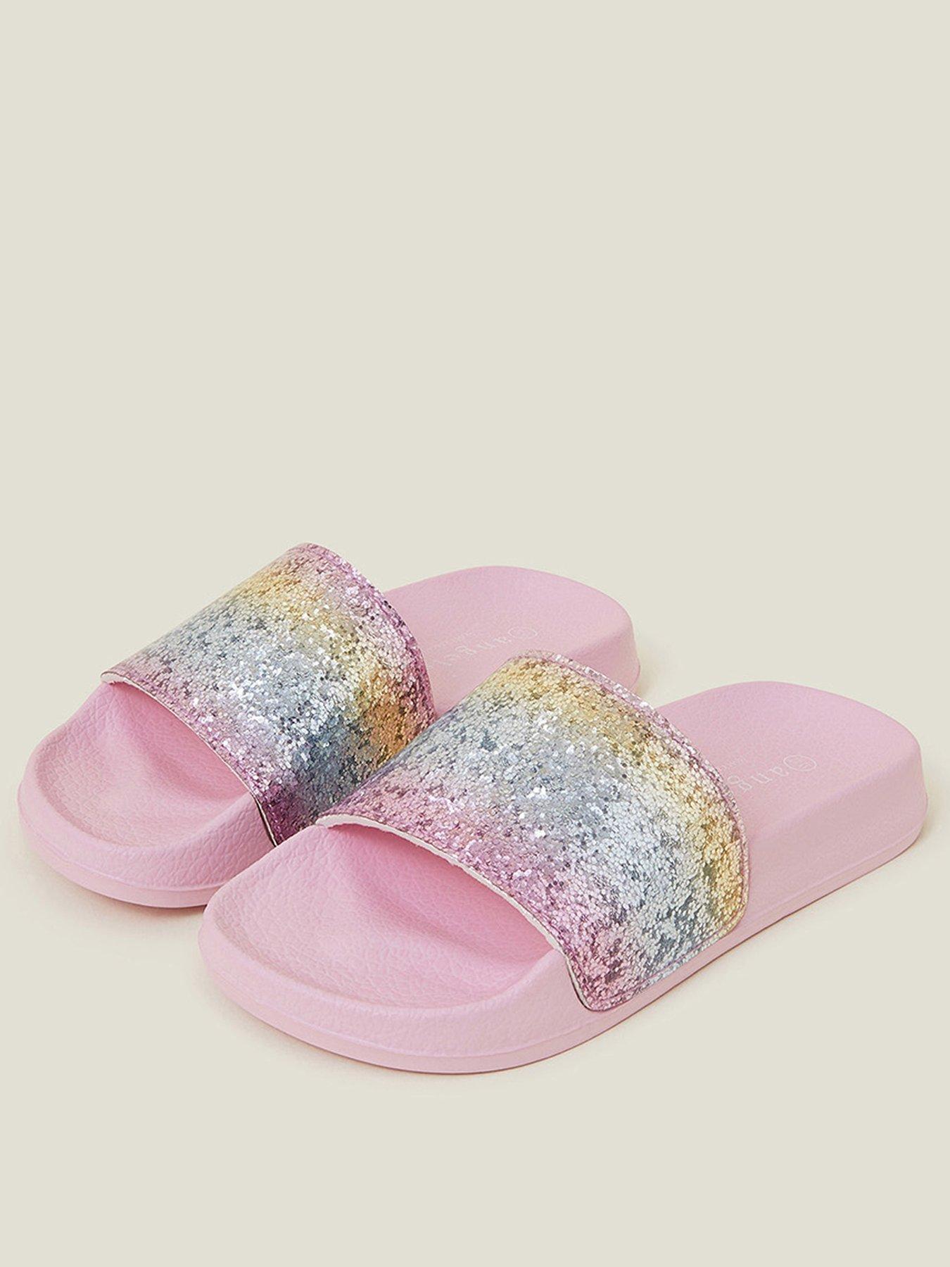 Image 2 of 3 of Accessorize Girls Glitter Ombre Sliders - Pink