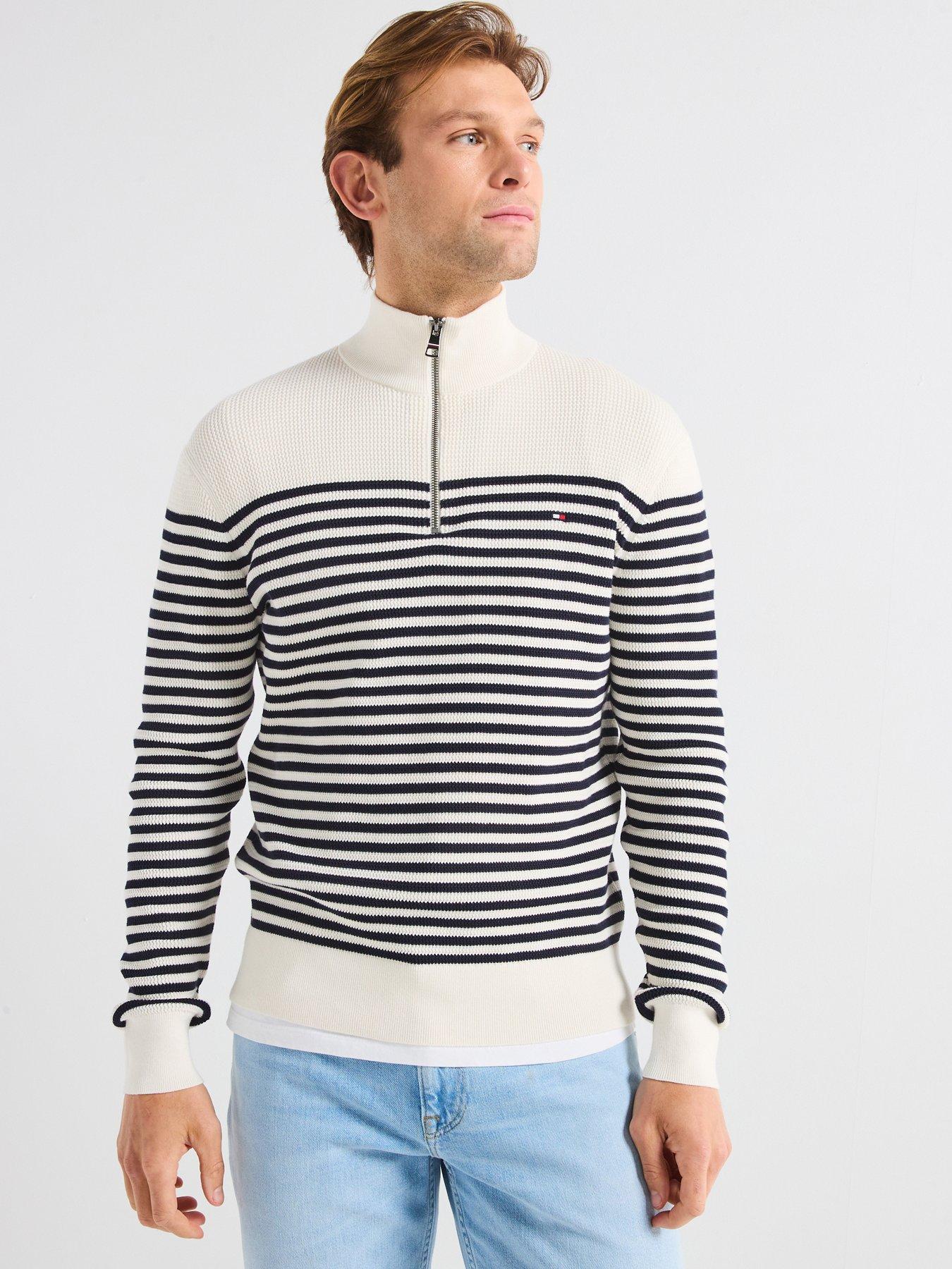 Image 1 of 6 of Tommy Hilfiger Tommy Hilfiger Racking Structure Zip Mock Knitted Jumper - Cream