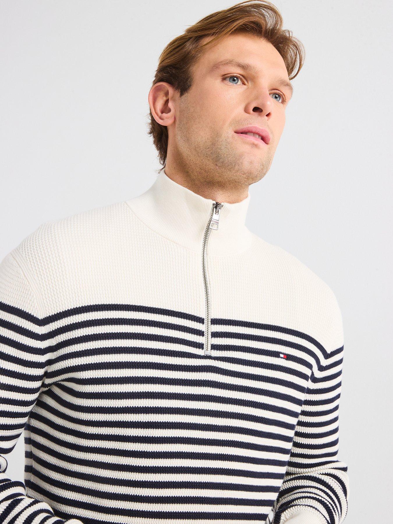 Image 4 of 6 of Tommy Hilfiger Tommy Hilfiger Racking Structure Zip Mock Knitted Jumper - Cream