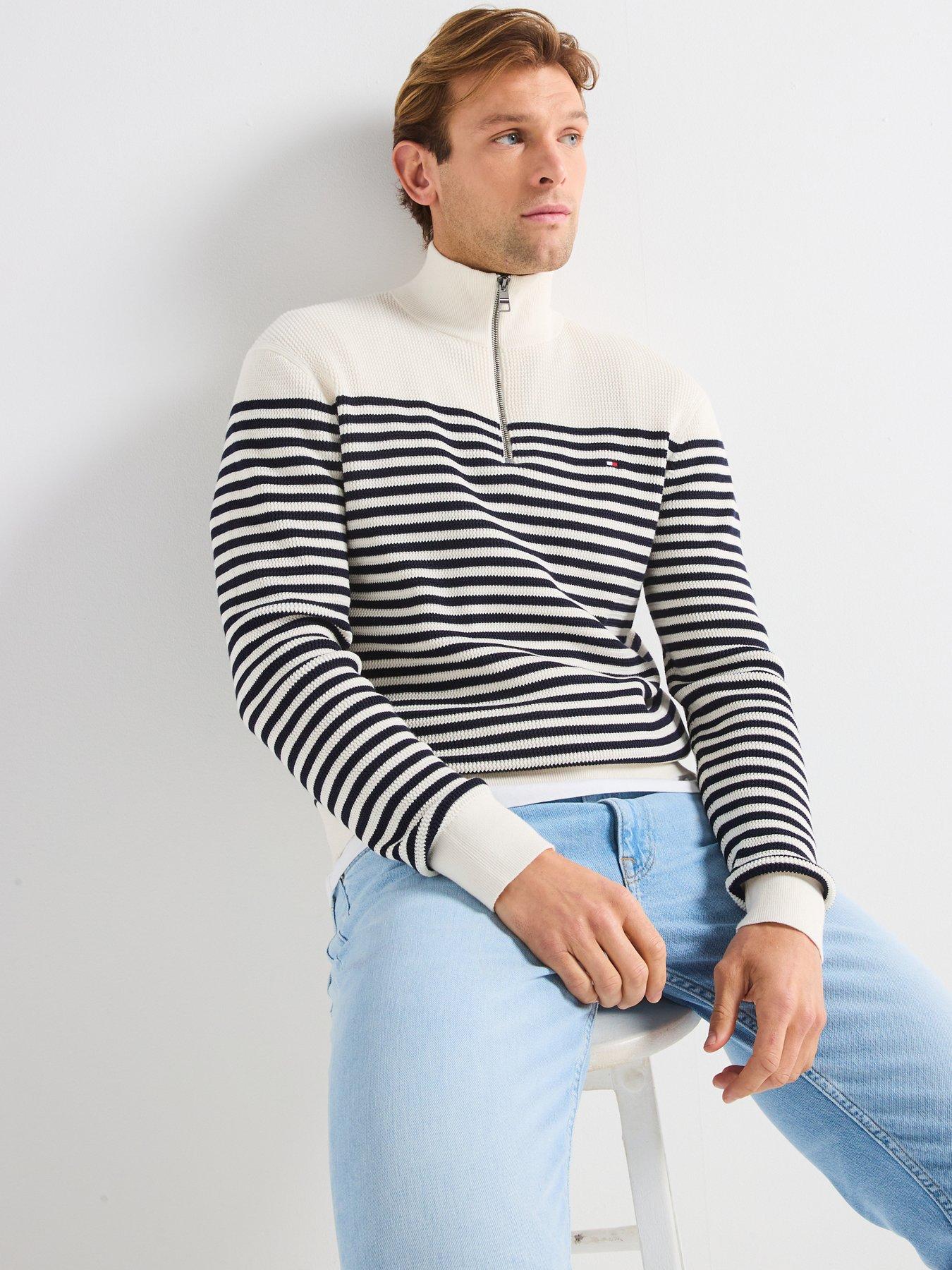 Image 5 of 6 of Tommy Hilfiger Tommy Hilfiger Racking Structure Zip Mock Knitted Jumper - Cream