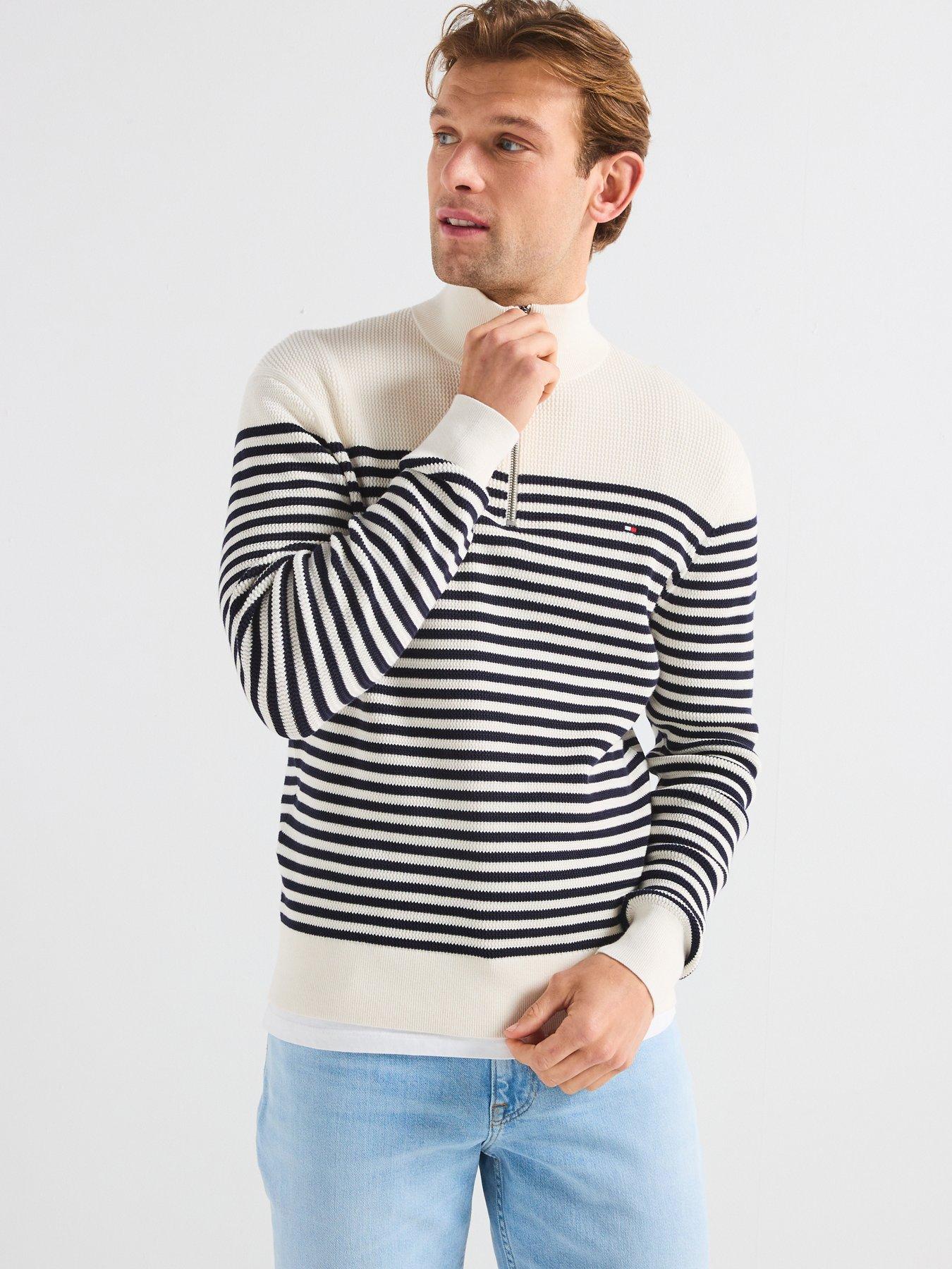 Image 6 of 6 of Tommy Hilfiger Tommy Hilfiger Racking Structure Zip Mock Knitted Jumper - Cream