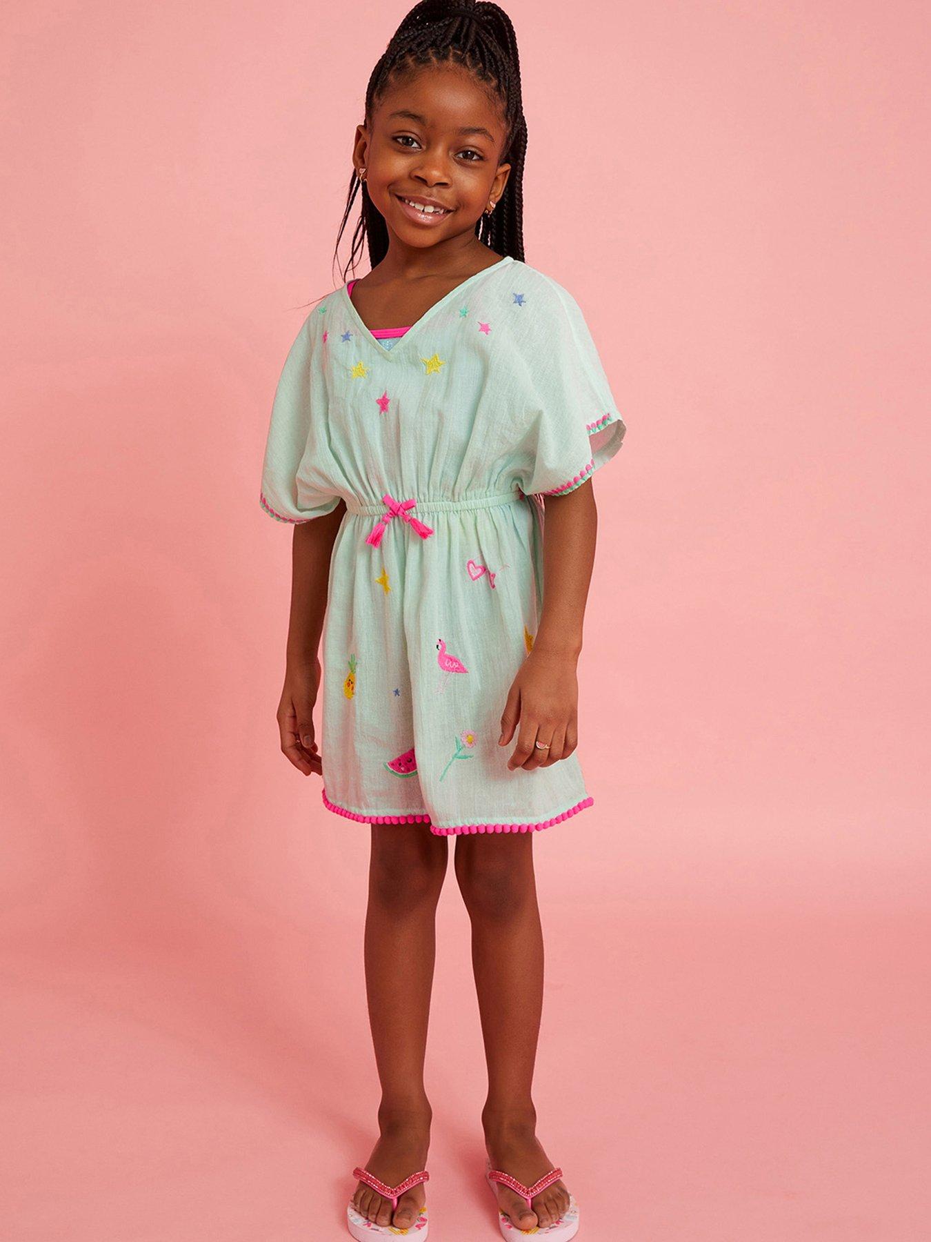 undefined Girls Sunbeam Embroidered Kaftan - Light Green