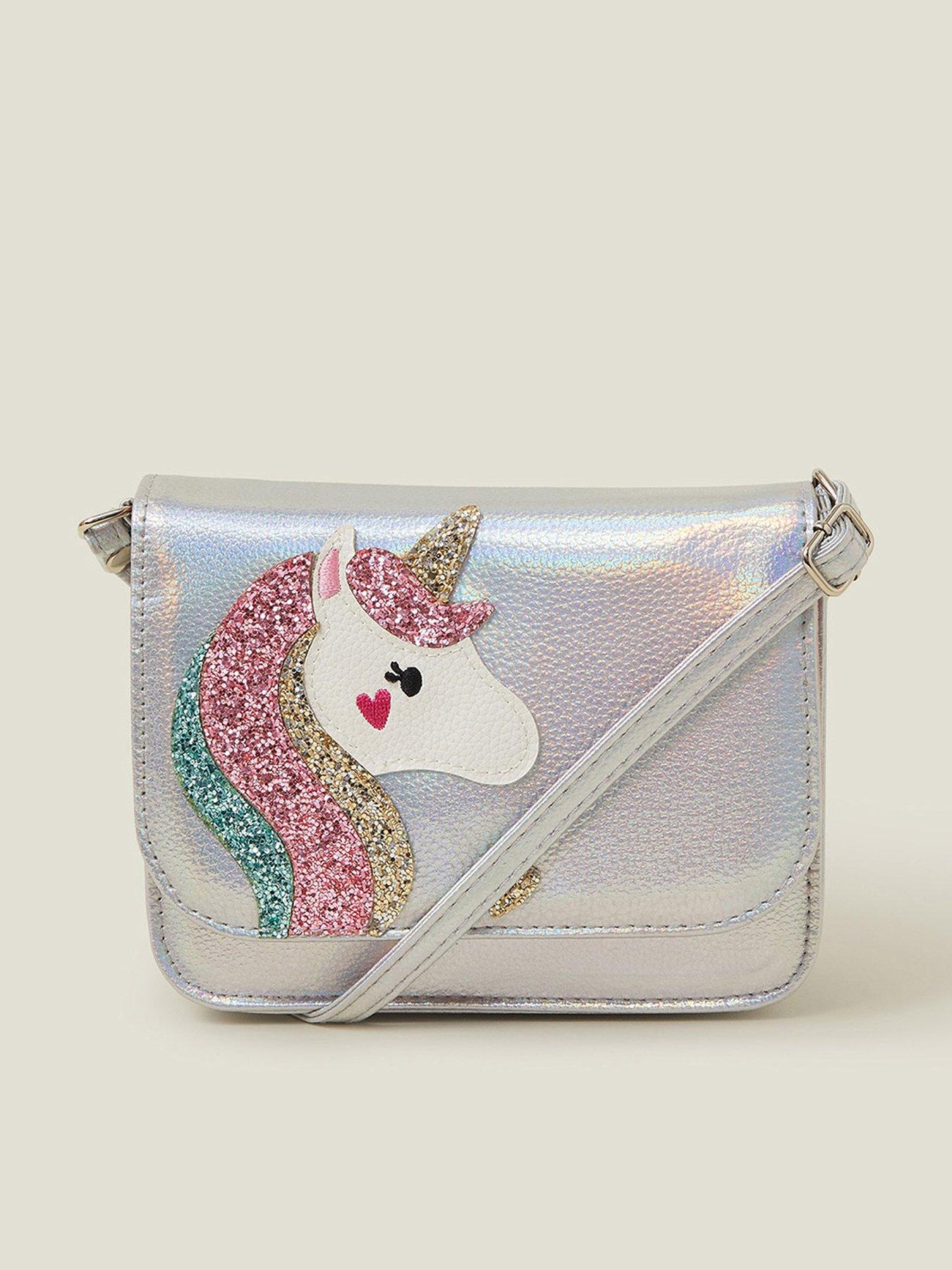 Image 1 of 5 of Accessorize Girls Unicorn Cross Body Bag - Silver