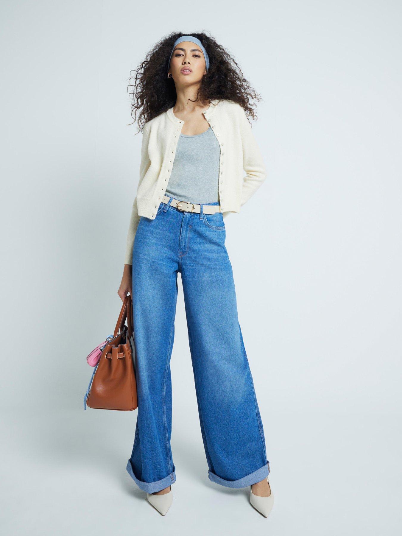 River Island Super Wide Leg Jean - Medium Denim