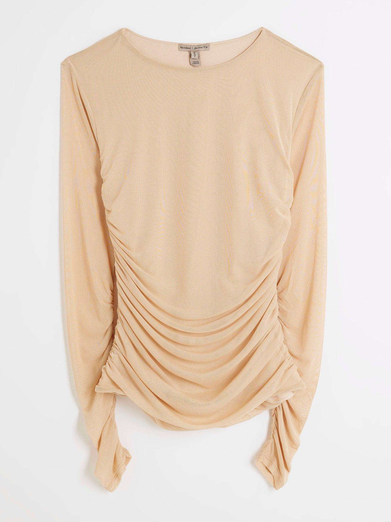 river-island-ruched-side-mesh-top-beigedetail