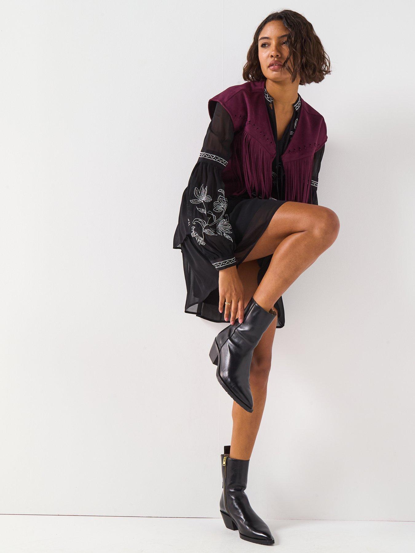 Image 6 of 6 of V by Very Embroidered Tie Neck Mini Dress - Black