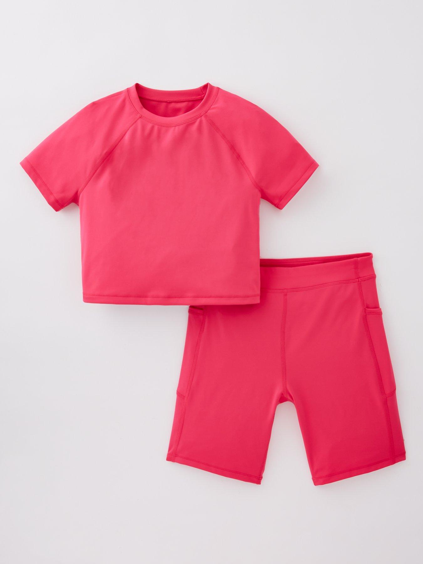Image of V by Very Girls Short Sleeve And Cycling Short Activewear Set - Pink