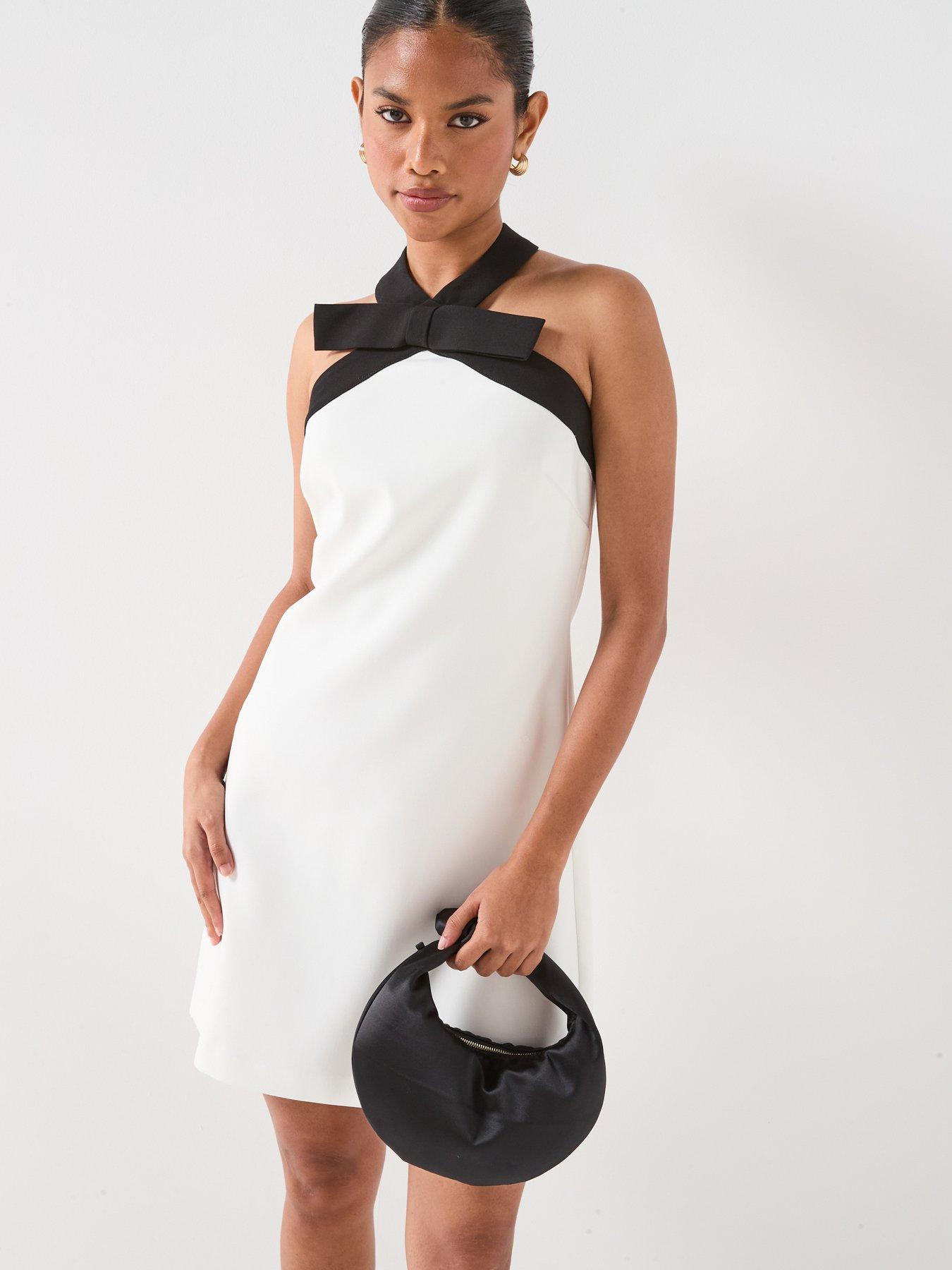 V by Very Mono Bow Detail Mini Dress - White