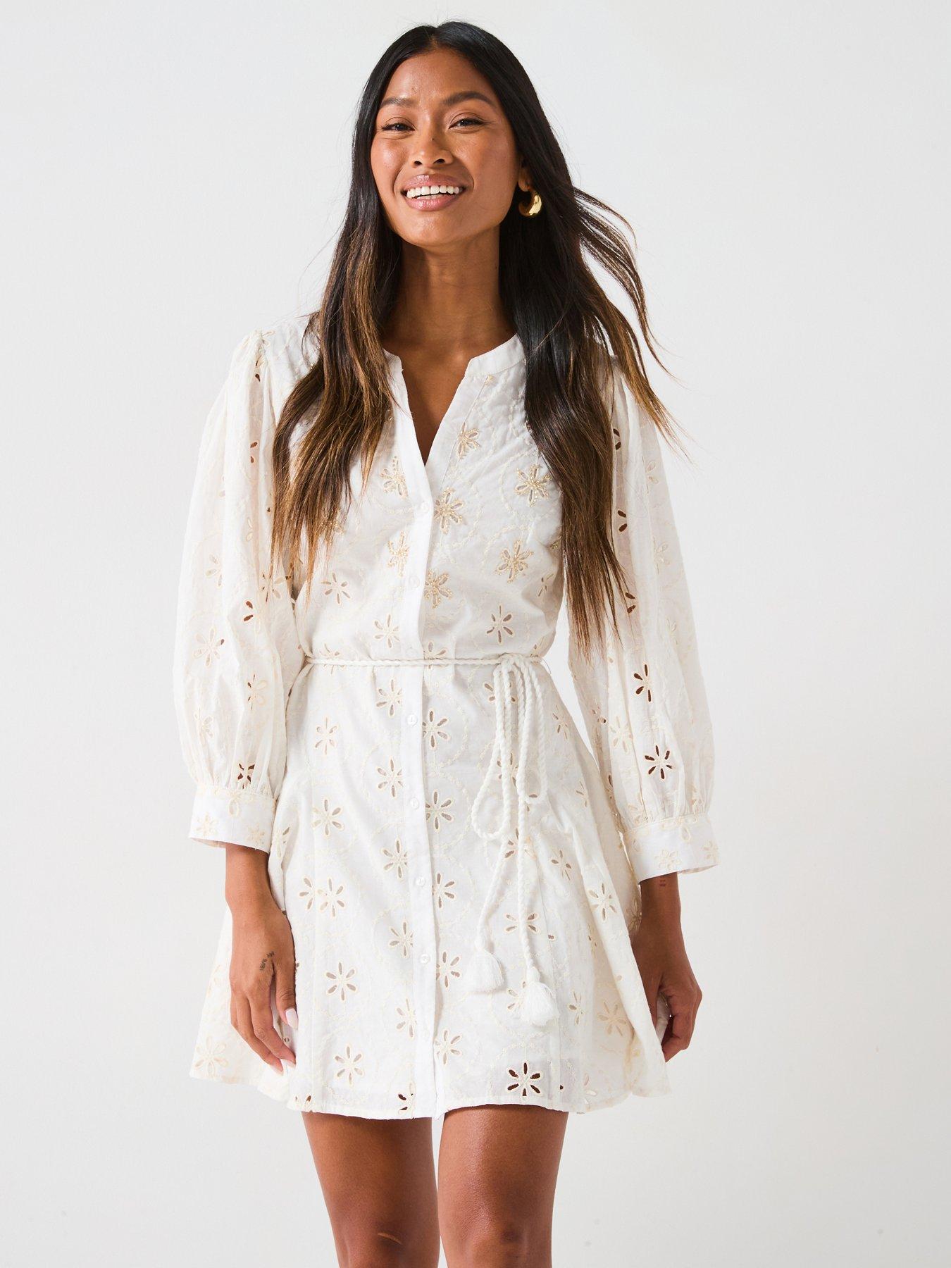 Image 1 of 6 of V by Very Embellished Belted Mini Dress - Cream
