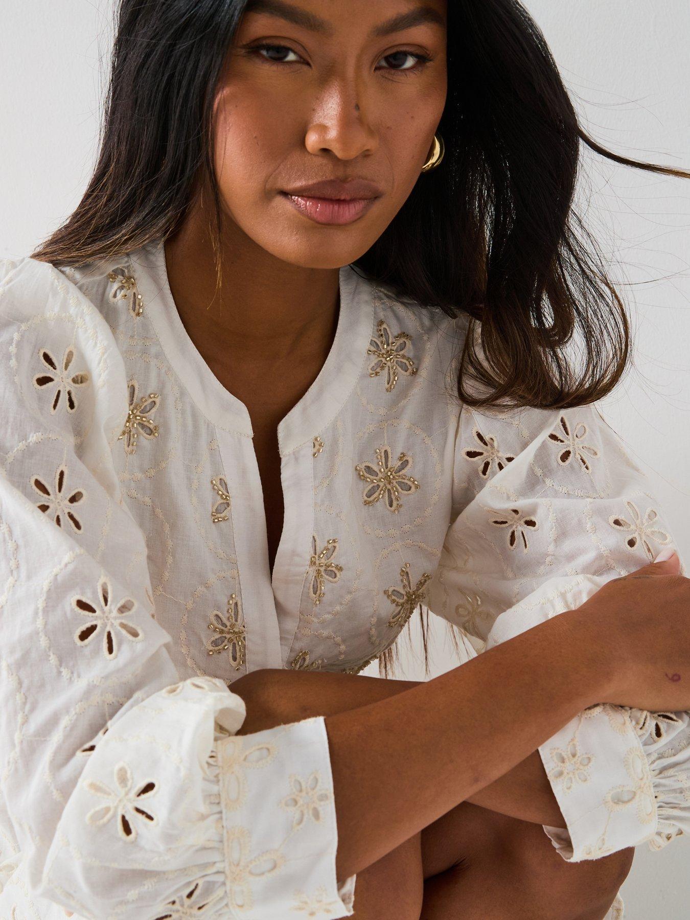 Image 5 of 6 of V by Very Embellished Belted Mini Dress - Cream