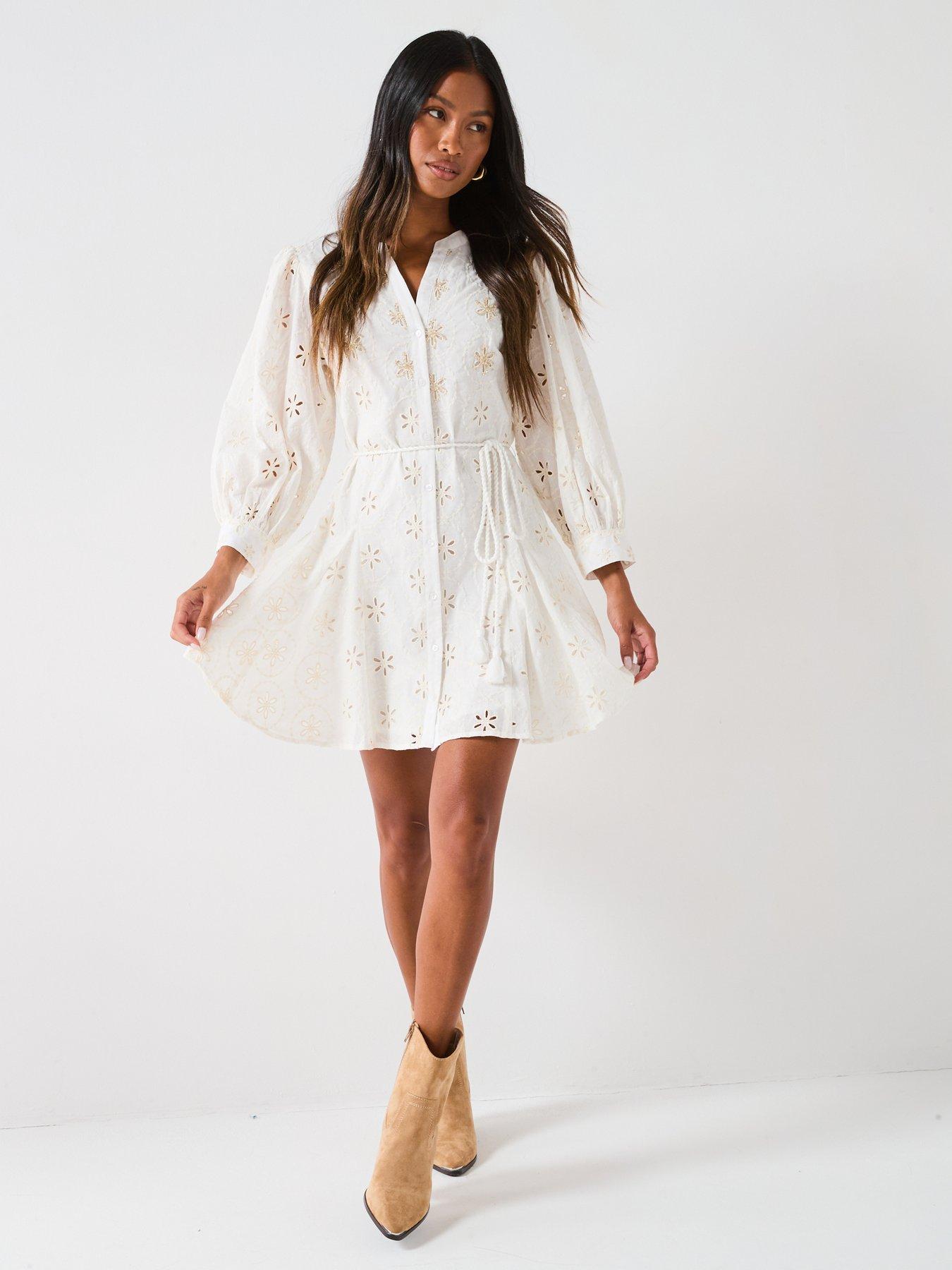 Image 6 of 6 of V by Very Embellished Belted Mini Dress - Cream