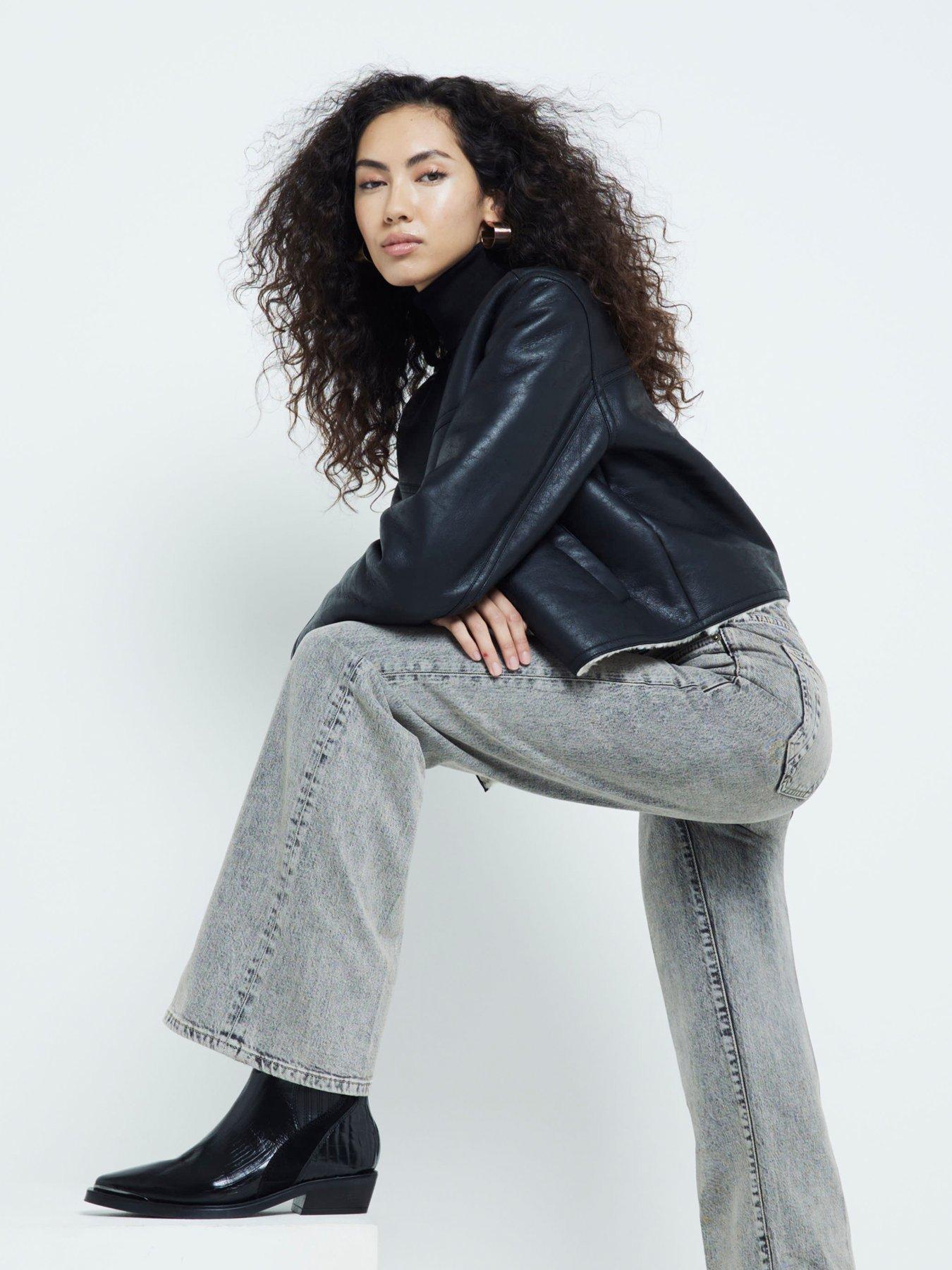 Image 2 of 6 of River Island High Rise Wide Leg Jean - Grey