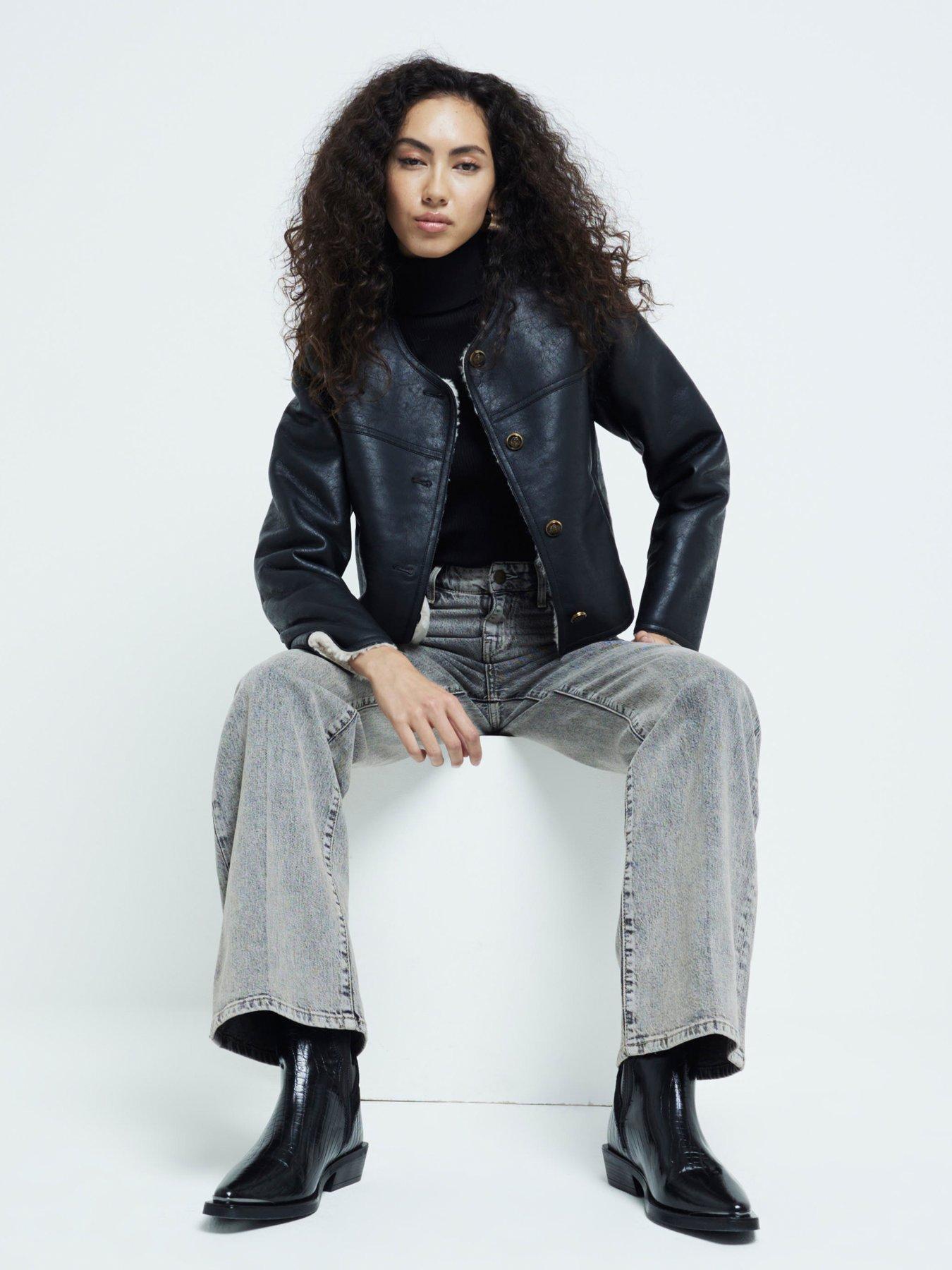 Image 3 of 6 of River Island High Rise Wide Leg Jean - Grey