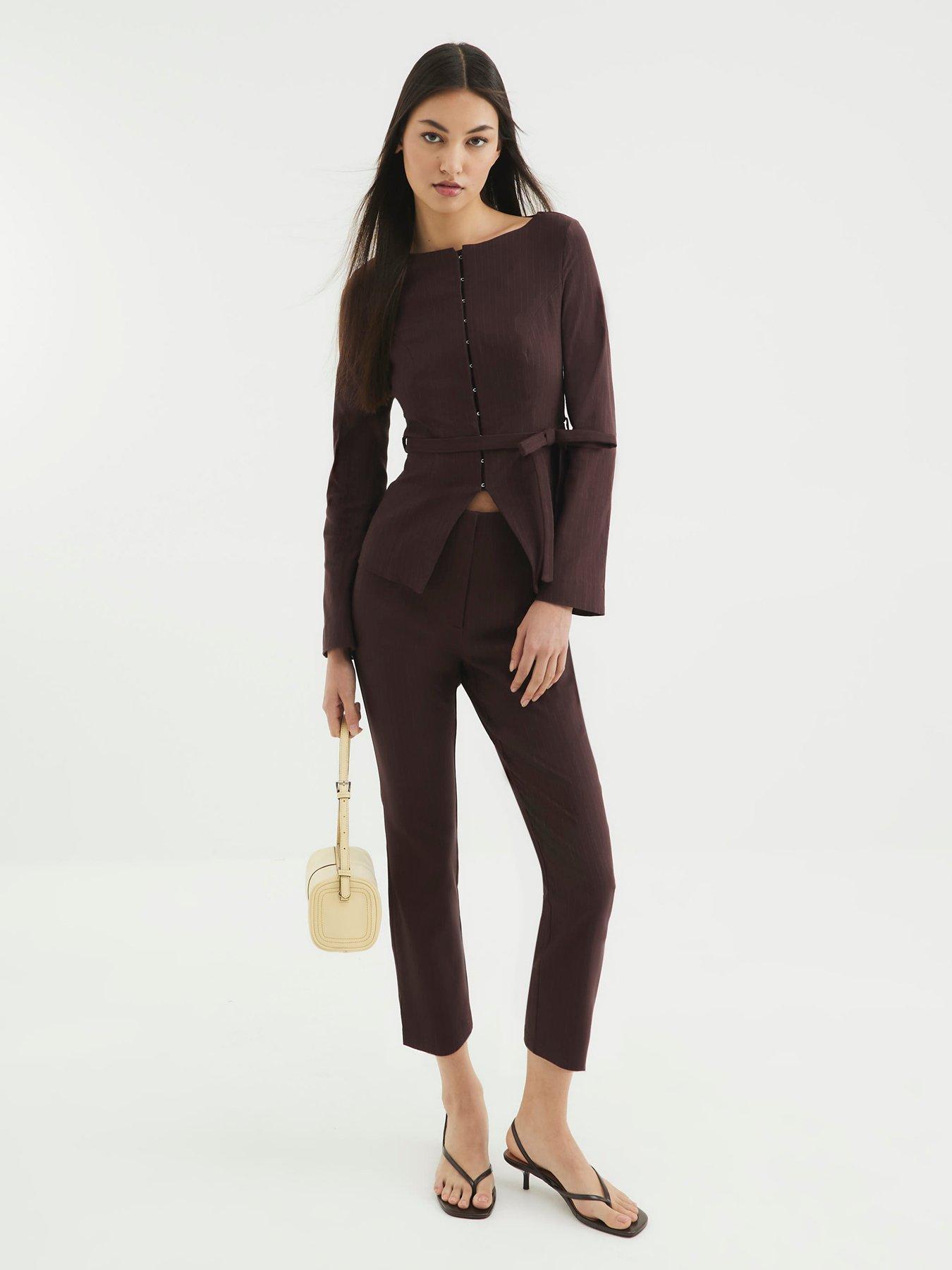 Image 1 of 4 of River Island Boat Neck Belted Top - Brown